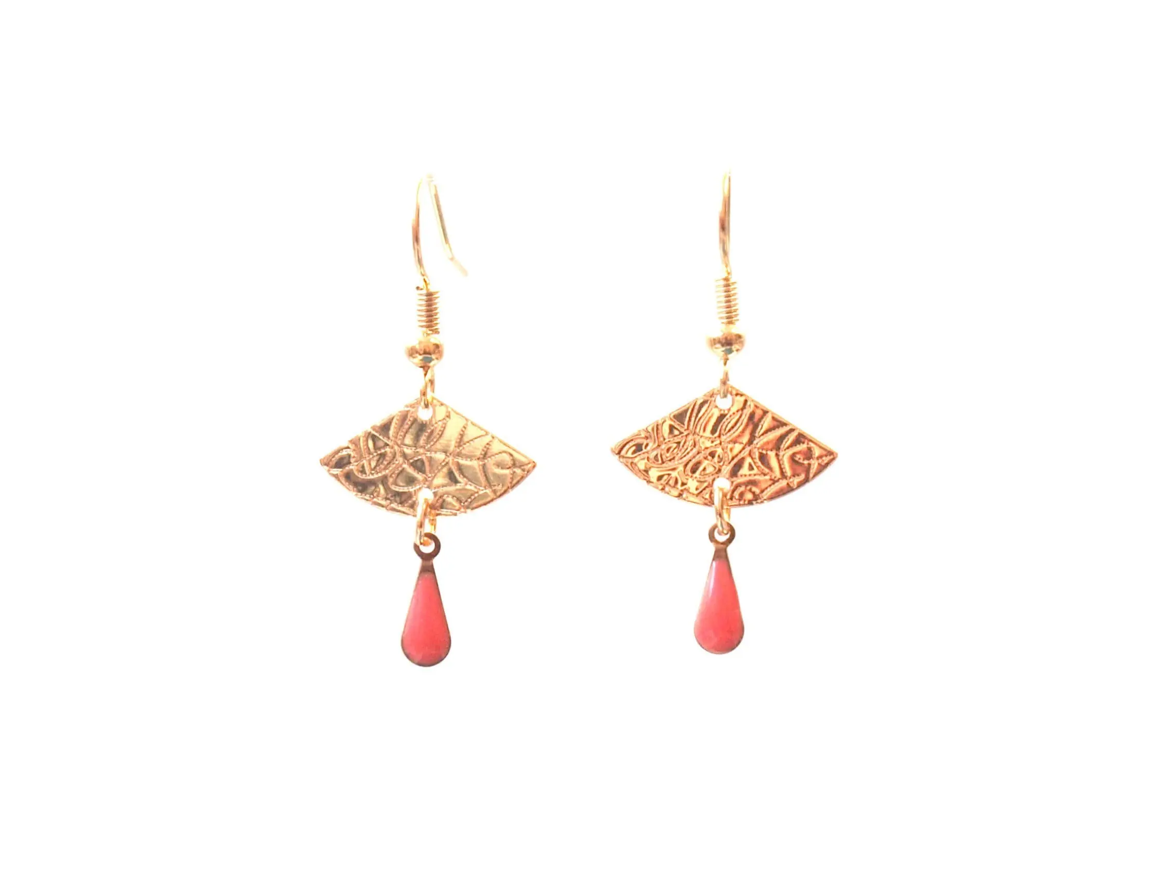 Discreet pink and gold golden earrings - coral fan earrings - EVA model