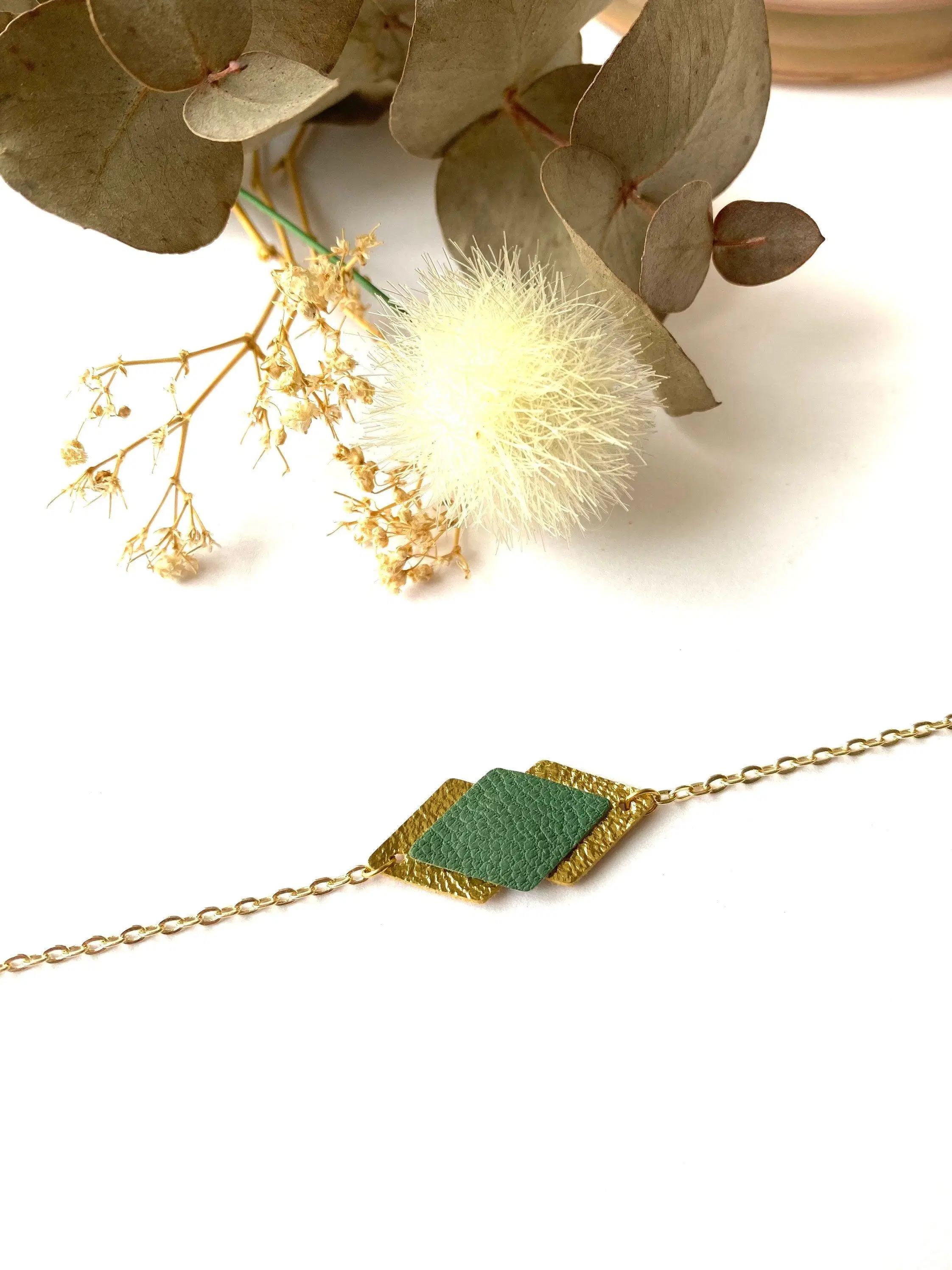 Women's verdigris and gold leather bracelet