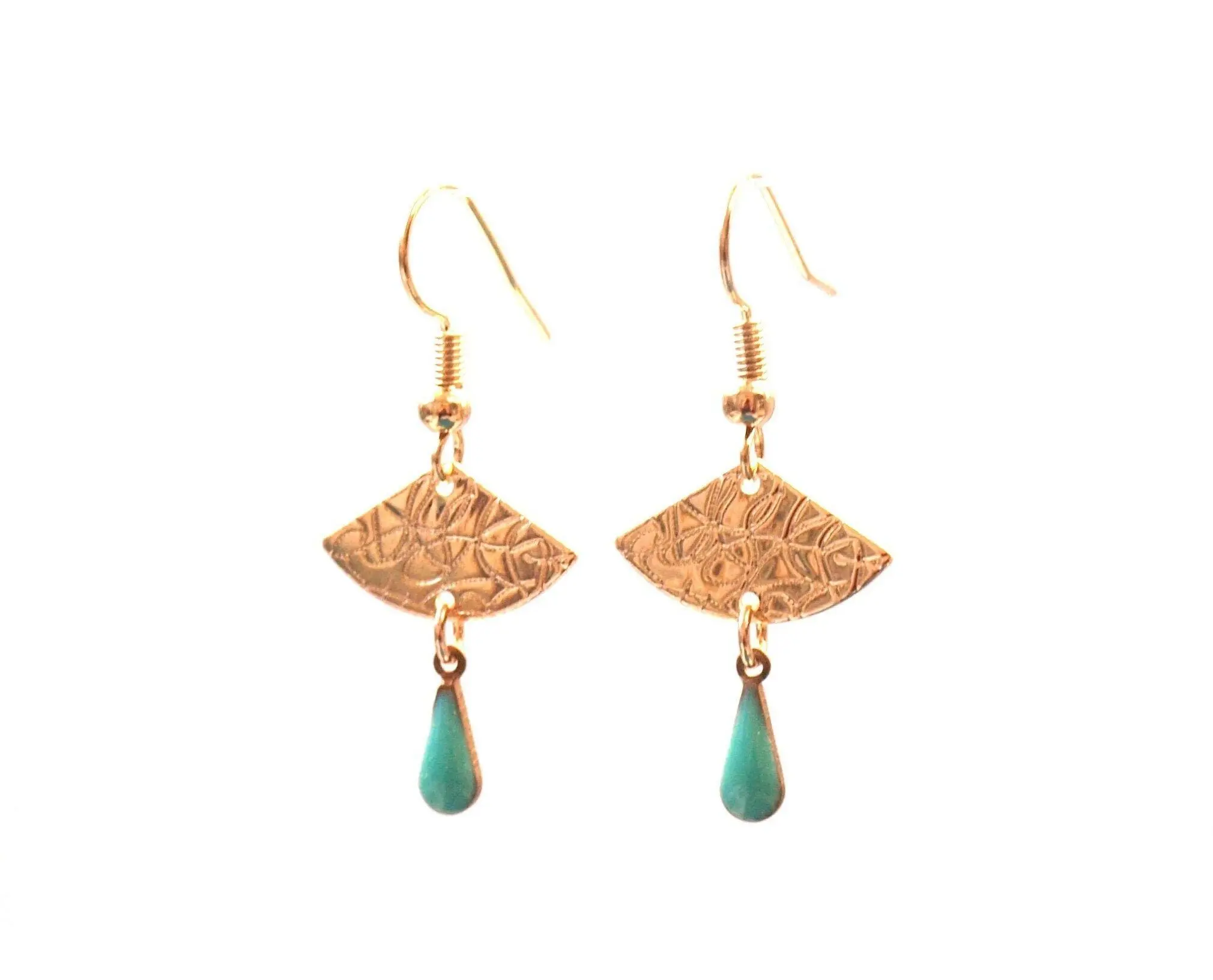 Discreet golden mint and gold earrings - water green, pastel green, light green fan earrings - EVA model
