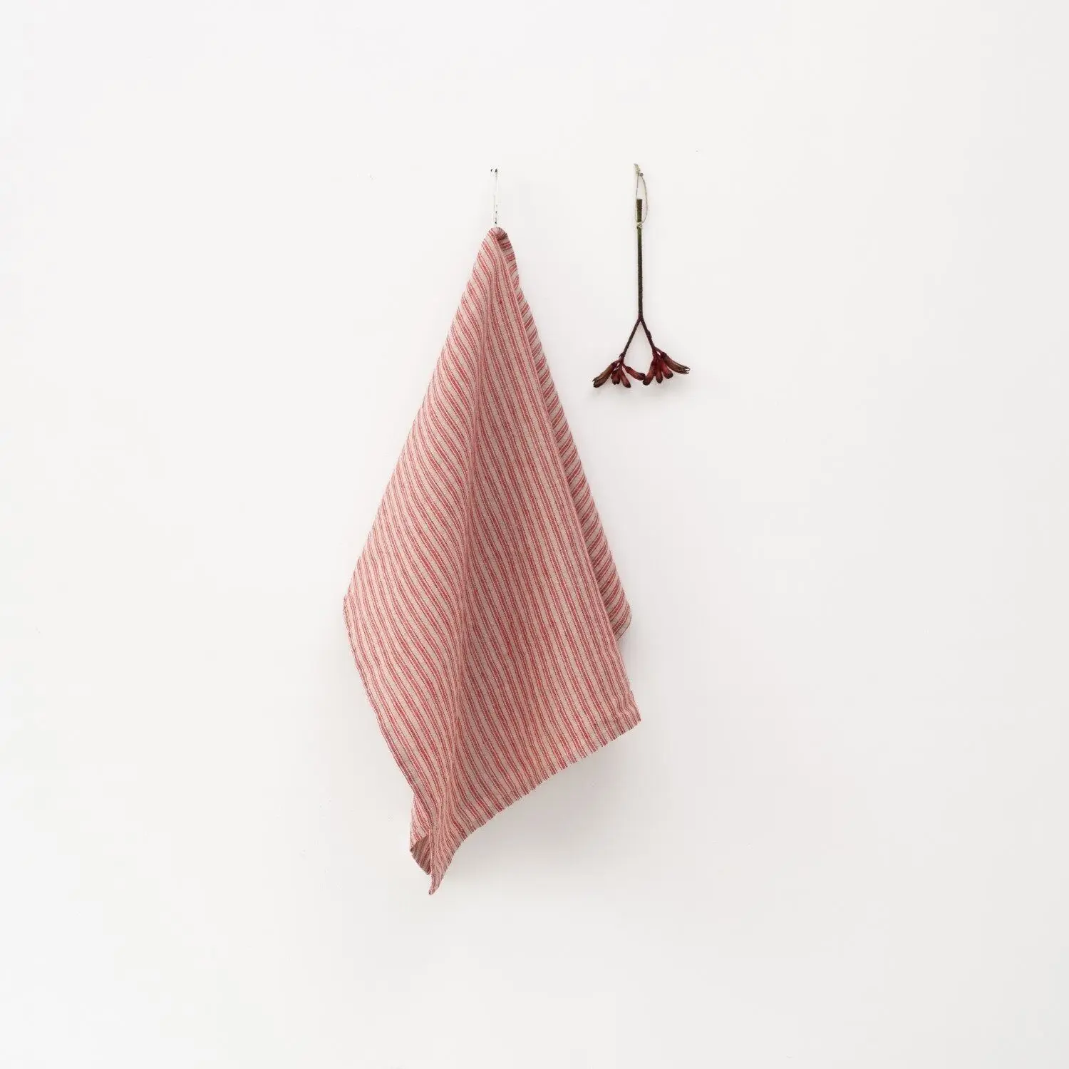 Red Natural Stripes Linen Kitchen Towel