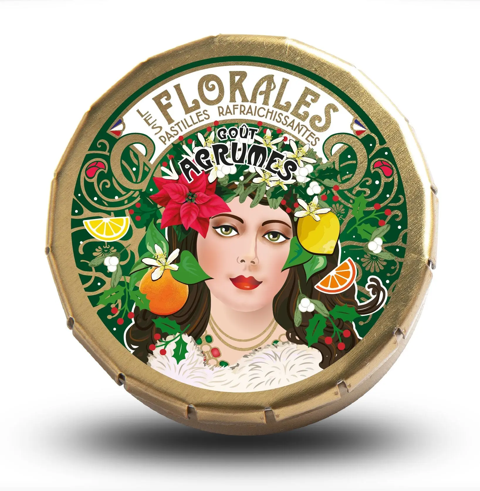REFRESHING CITRUS FLAVOR TABLETS: LEMON & ORANGE - ART NOUVEAU BOX (MUCHA INSPIRATION)