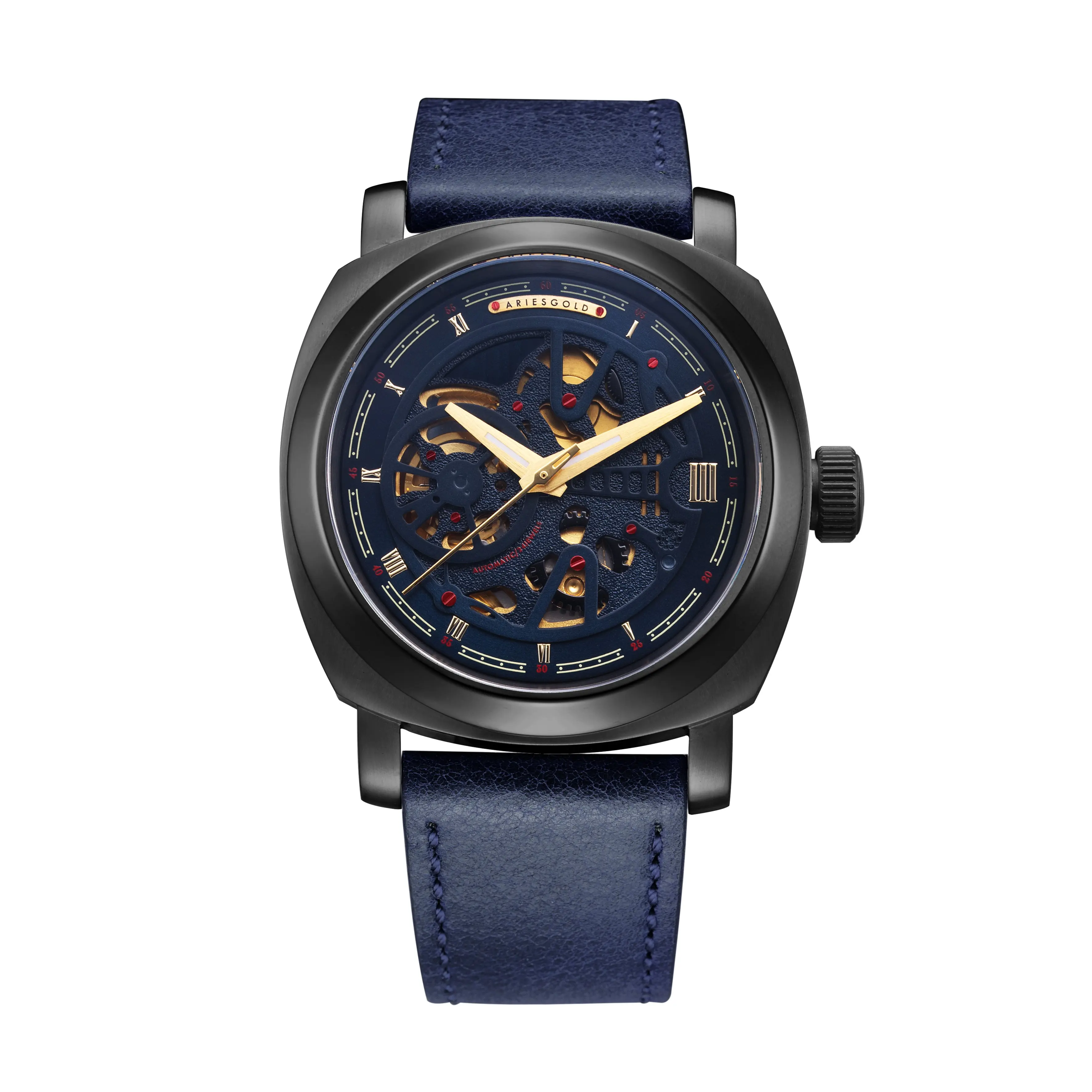 G 9025 BK-BUG – Automatische Herrenuhr mit offenem Herzen – Armband aus echtem Leder – Saphirglas