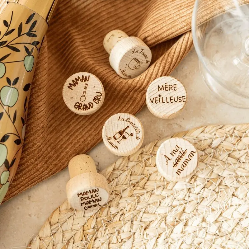 Bouchon Bouteille de Vin "Maman Grand Cru" en liège et bois - My Bambou