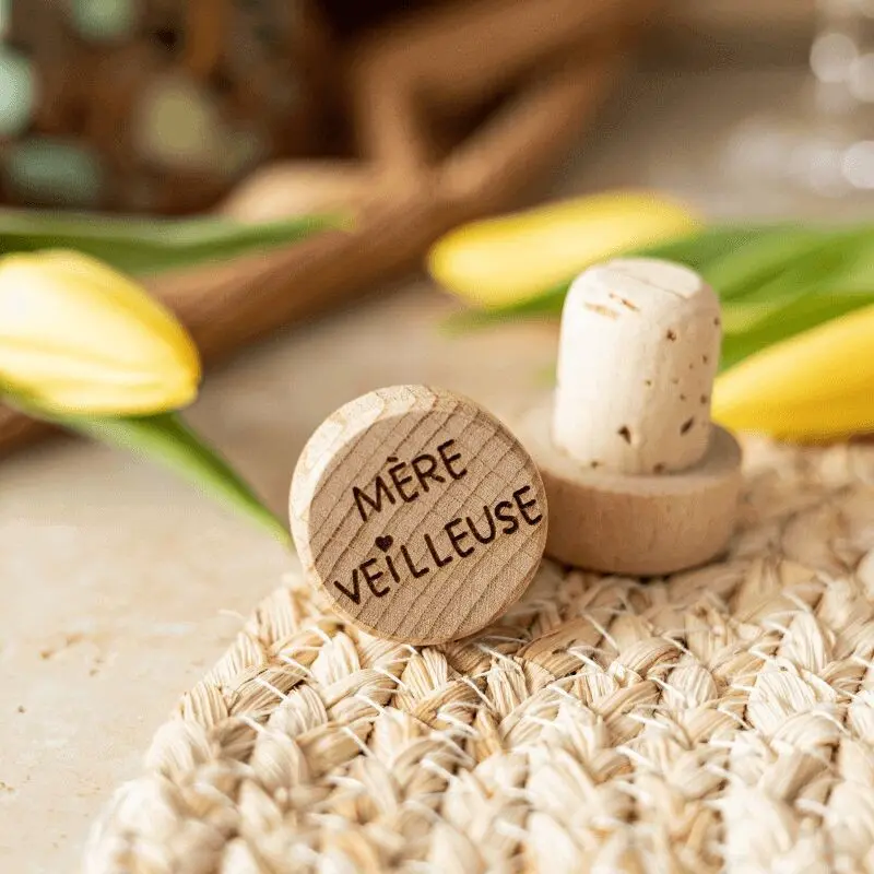Wine Bottle Stopper "Mother Night Light" in cork and wood - My Bambou