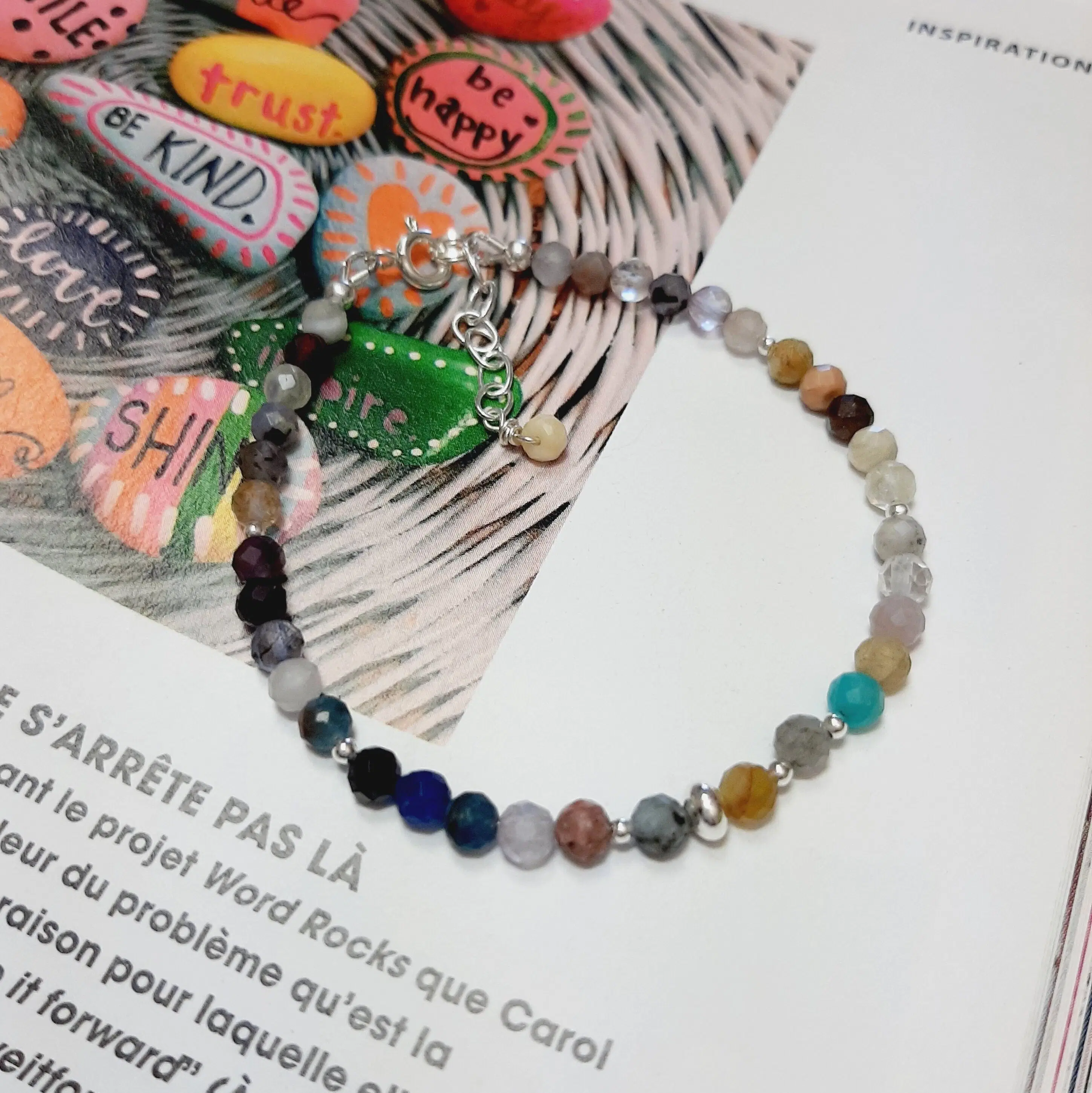 Multicolor Bracelet Natural Stones Silver 925