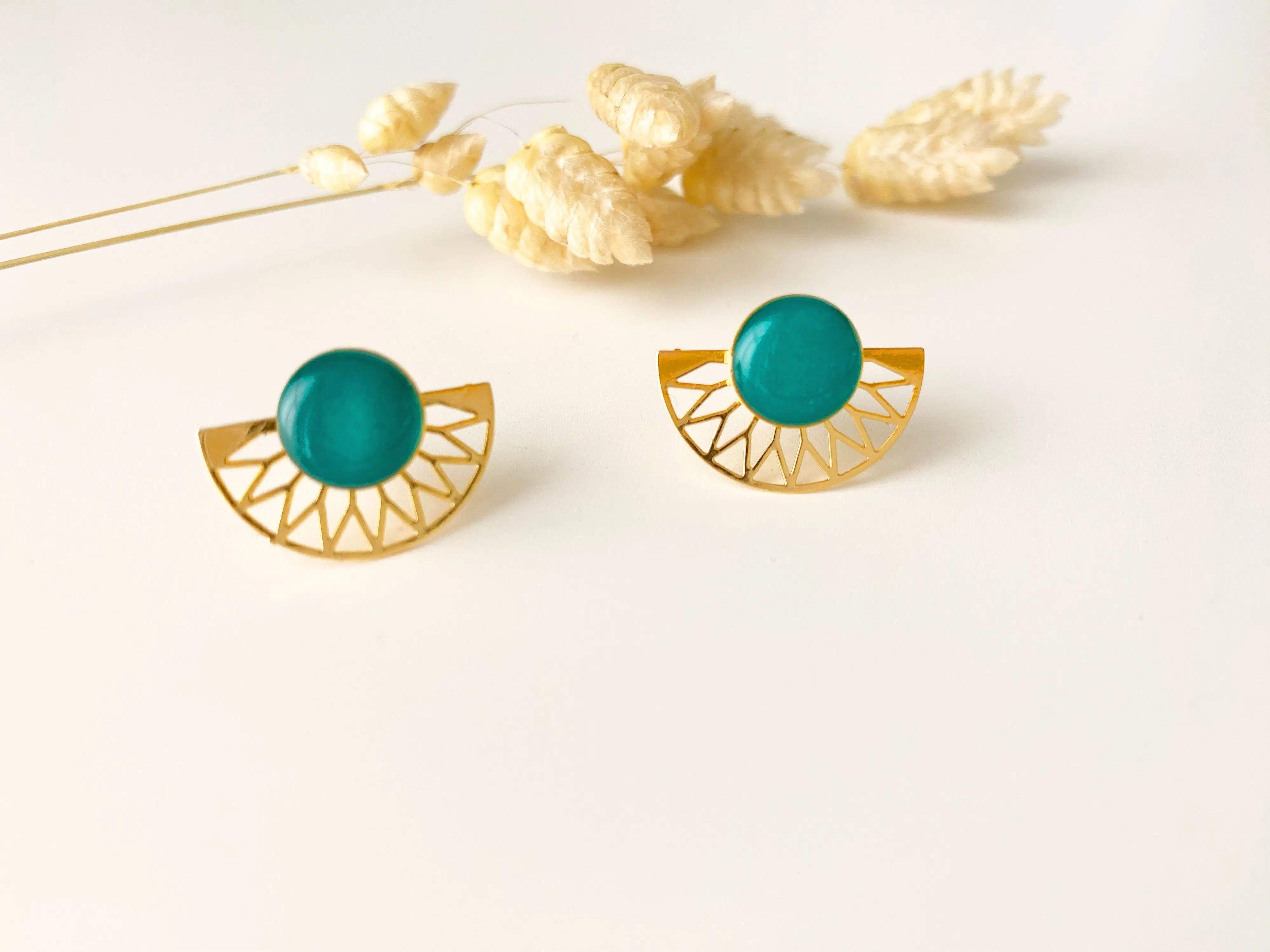 Blue green LILI earrings, modular chips, 2 in 1
