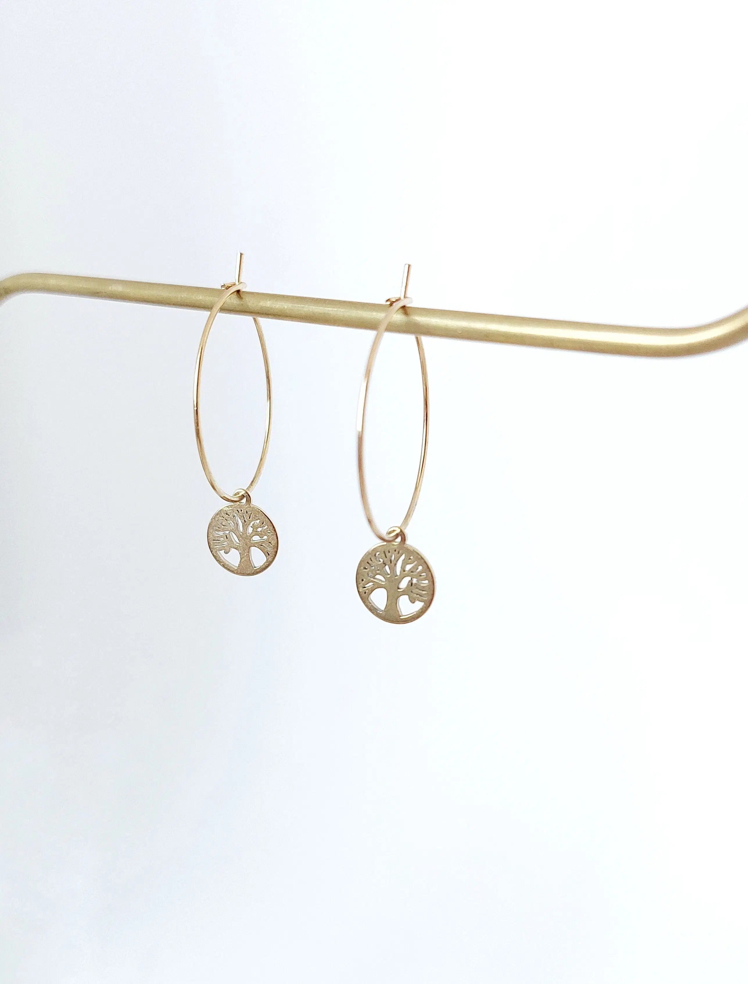 Boucles d'oreille arbre de vie chaîne traversante dans l'oreille ou anneaux 25cm