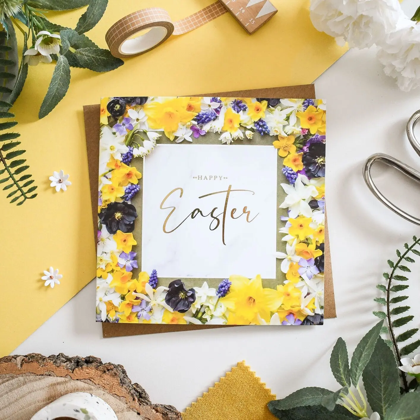 Happy Easter Floral Foiled Greeting Card