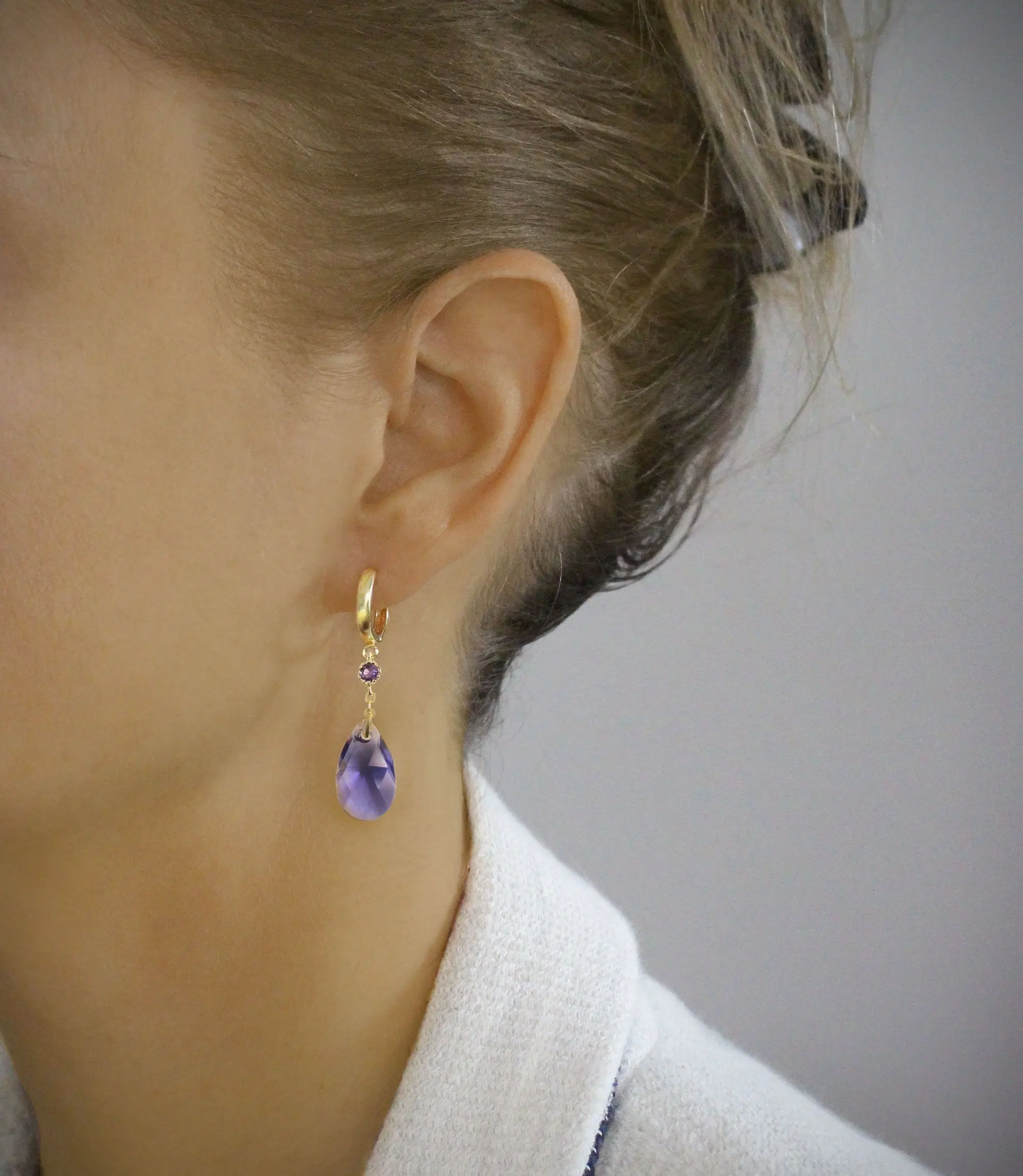 18K gold plated hoop earrings with Tanzanite Austrian crystals