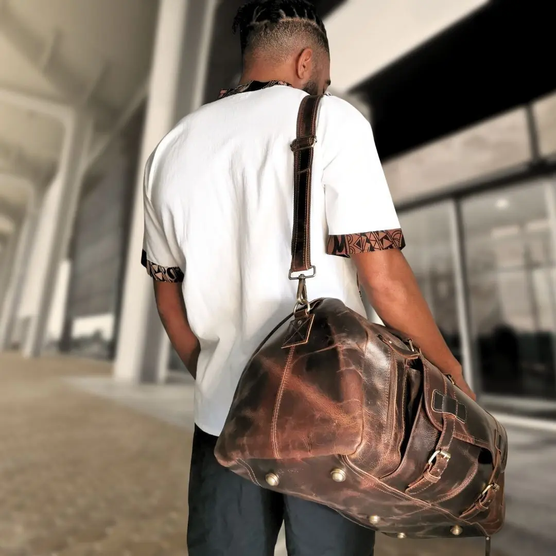 Grand sac de voyage en cuir marron style vintage -RODOLPHE