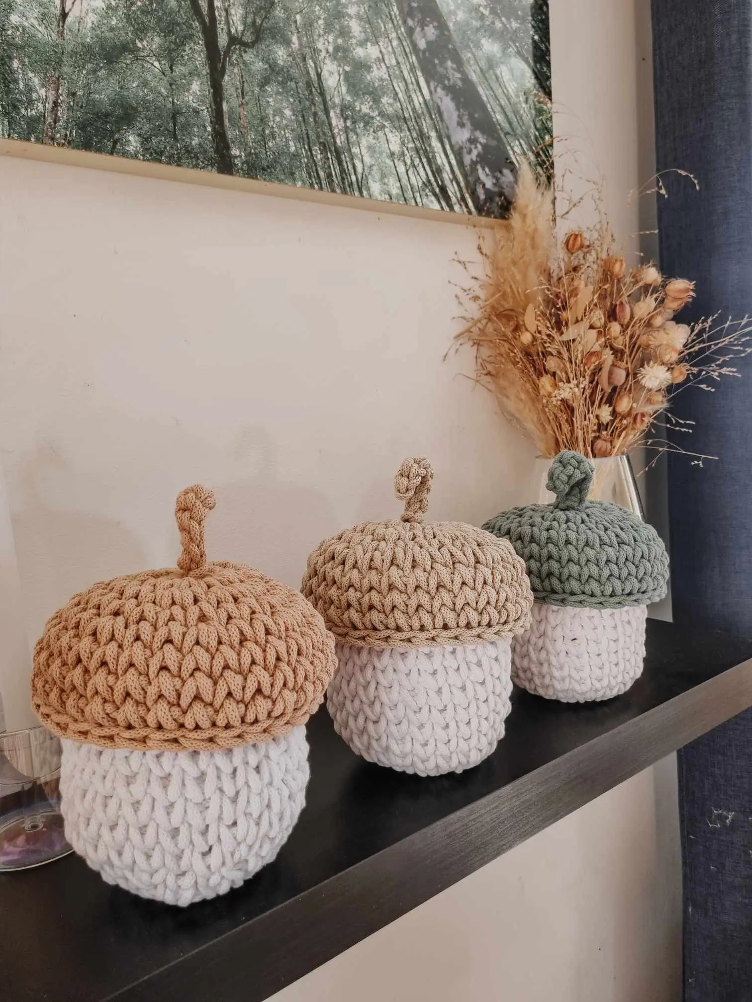 Häkelkorb „Eichel“ Korb Aufbewahrungsutensilien Geschenkideen, Eichel, Herbstdeko