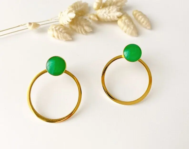 ANNA green earrings, modular chips, 3 in 1