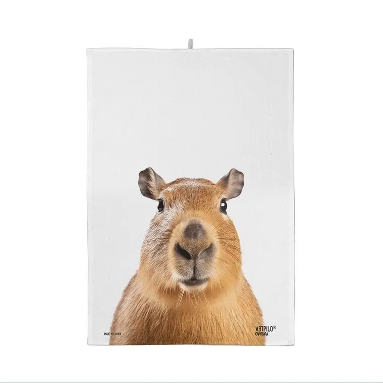 100% cotton kitchen towel with a capybara