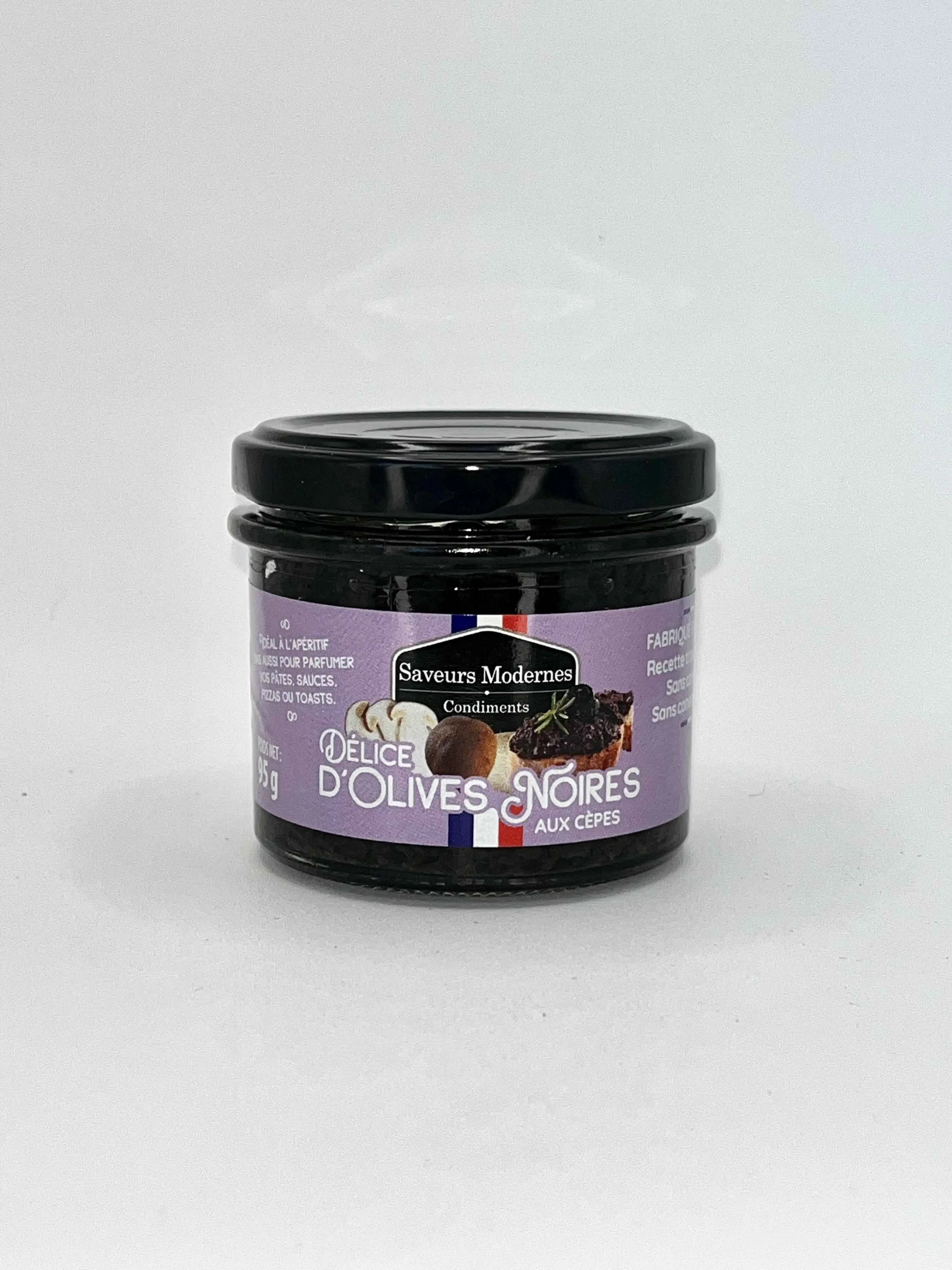 Aceitunas negras para untar con champiñones porcini