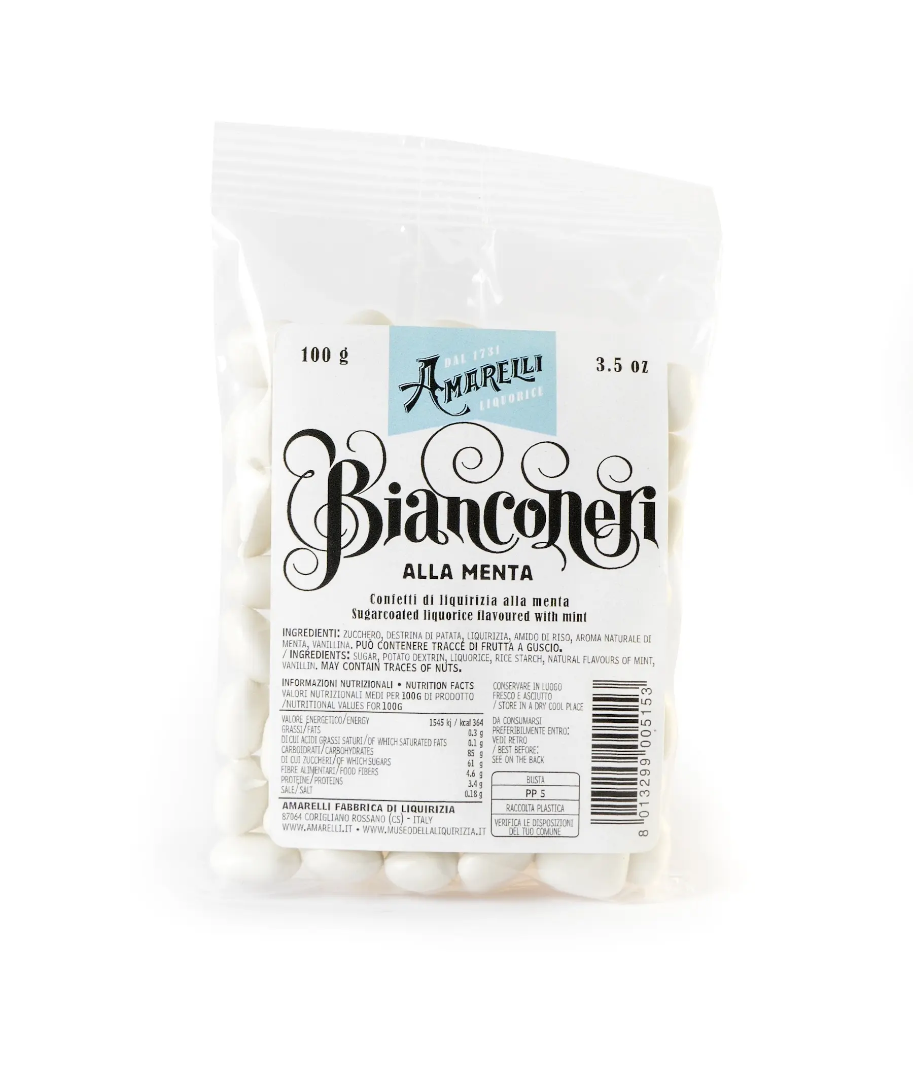 Sugar coated Liquorice flavored with Mint - BIANCONERI 100g