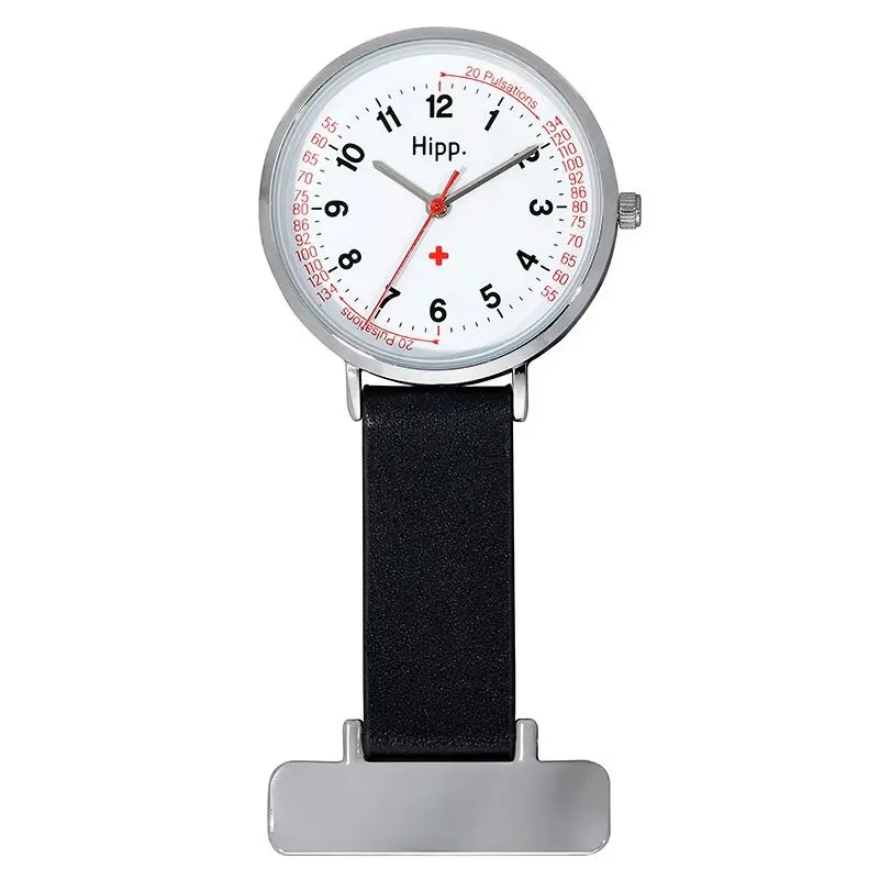 H30003 - Hipp Unisex-Analog-Krankenschwesteruhr - Lederarmband - Metallbrosche - Pulsanzeige