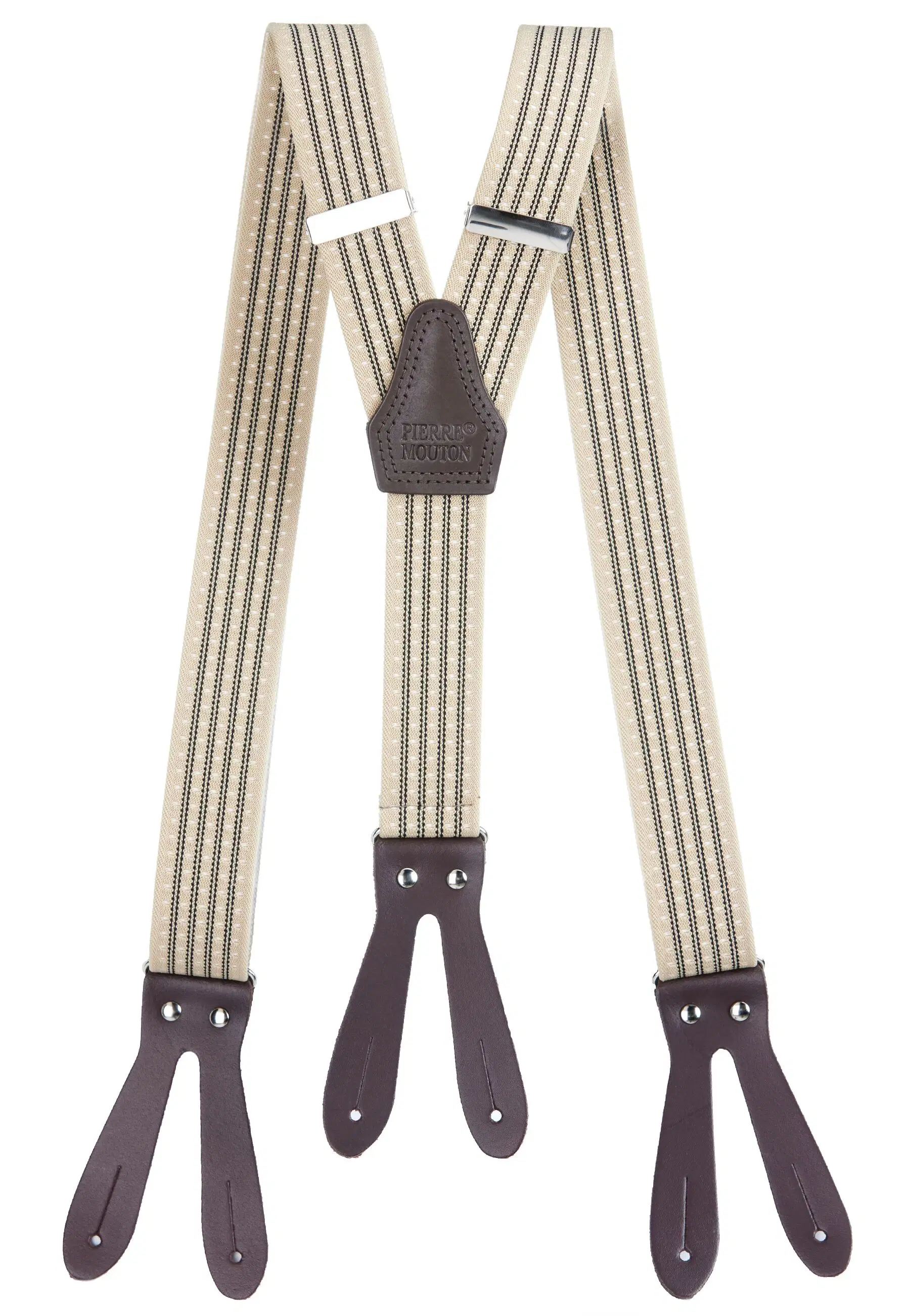Pierre Mouton Orleans Hosenträger mit Leder Beige