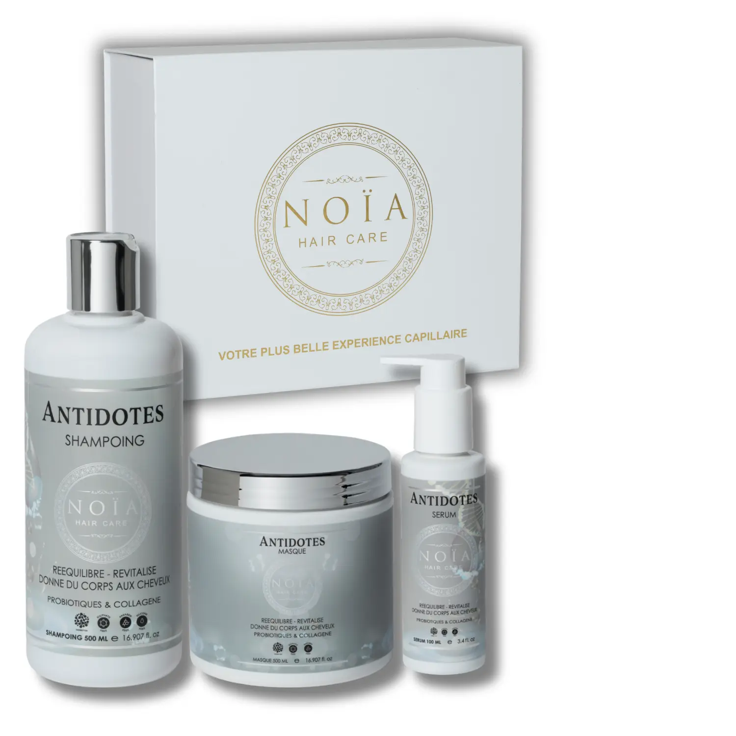 NOÏA Hair Antidotes Set – Ausgleichende und Volumen-Routine – Shampoo, Maske & Serum