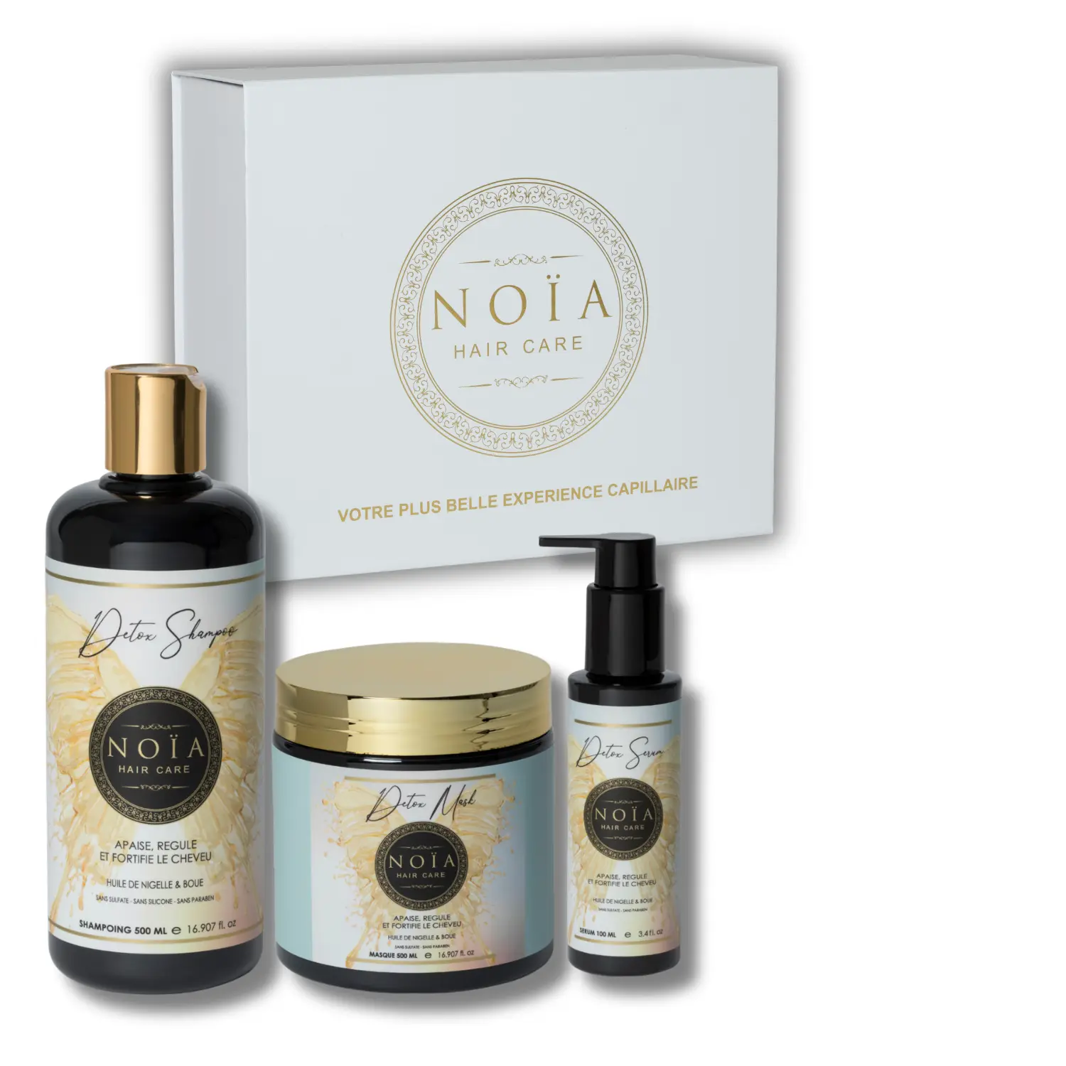 NOÏA Haar-Detox-Set – Reinigende und ausgleichende Pflegeroutine – Shampoo, Maske & Serum