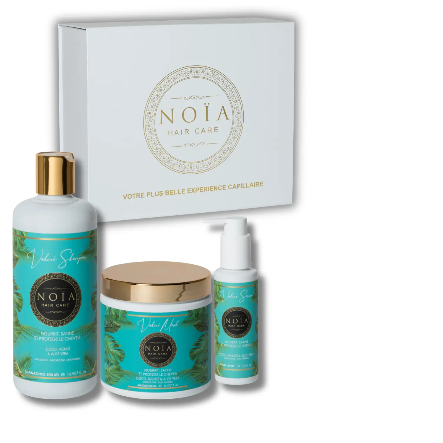 Vahine NOÏA Haar-Geschenkset – Pflege- und Feuchtigkeitsroutine – Shampoo, Maske & Serum