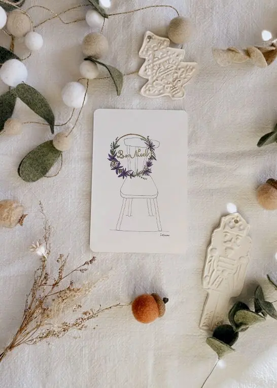 carte illustrée pour souhaiter un joyeux Noël – Couronne de Noël