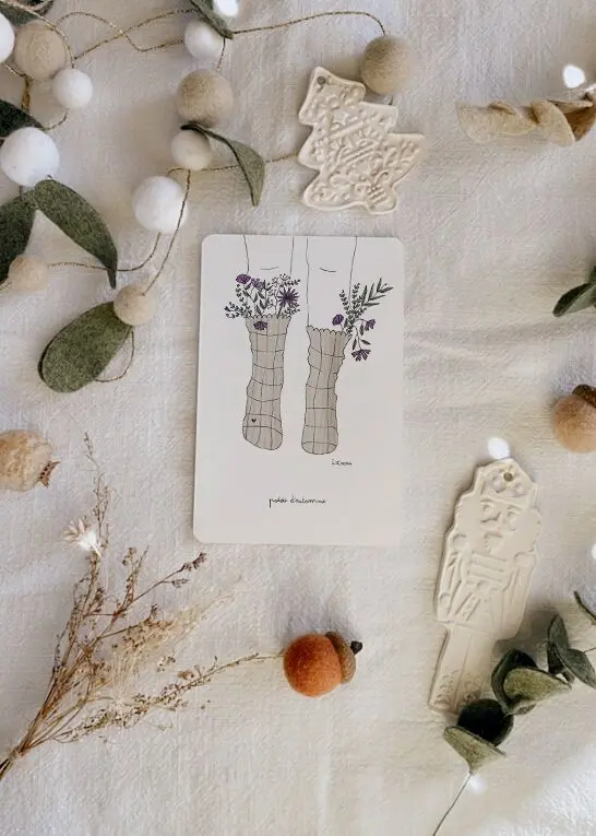 carte illustrée pour souhaiter un joyeux Noël – Chausettes