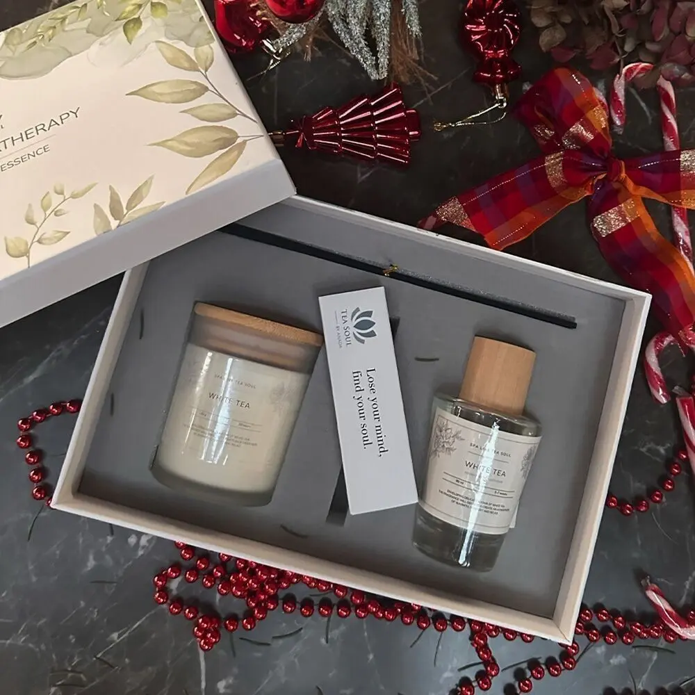 Coffret diffuseur de thé blanc et bougies