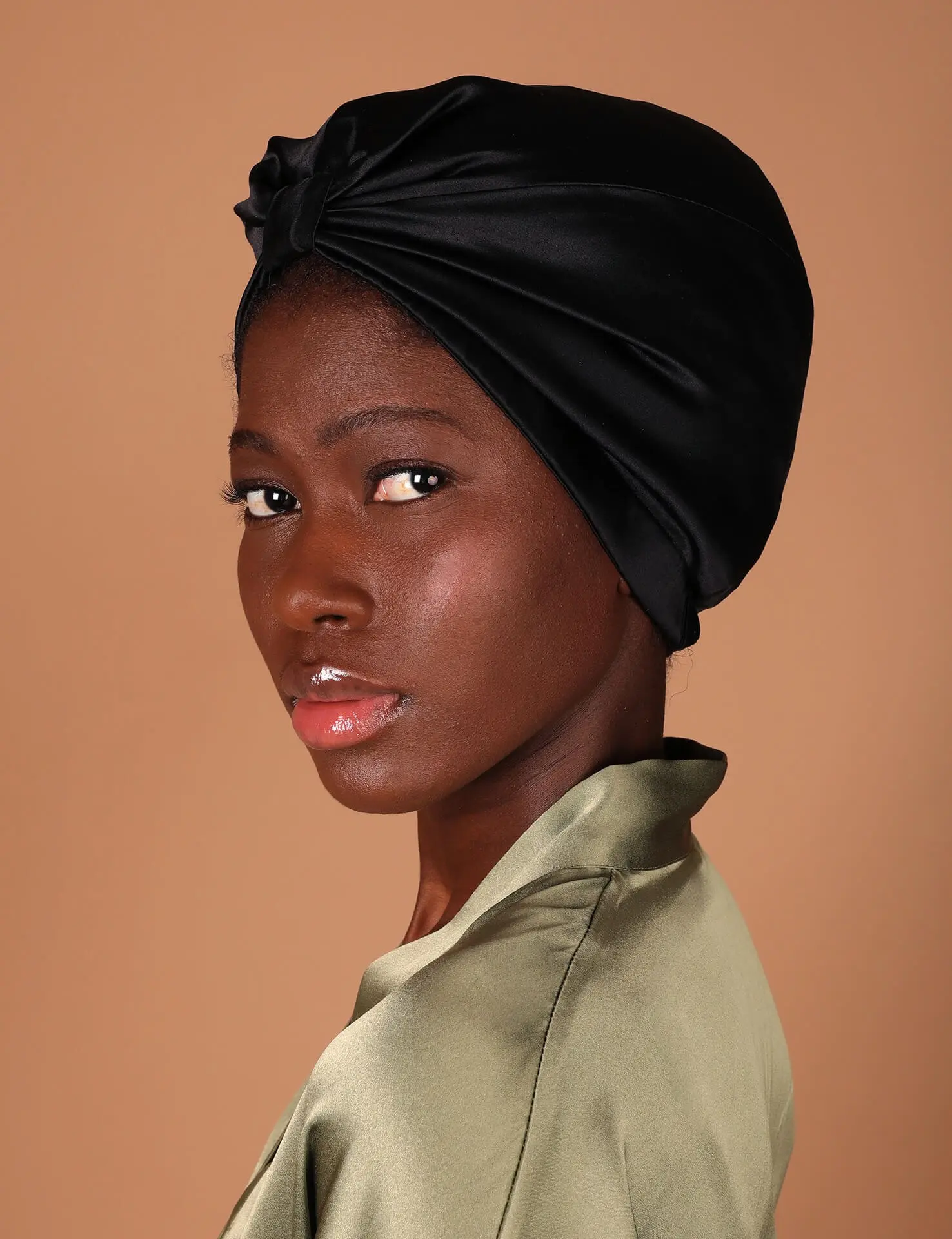 Night turban for hair for peaceful sleep. Black color