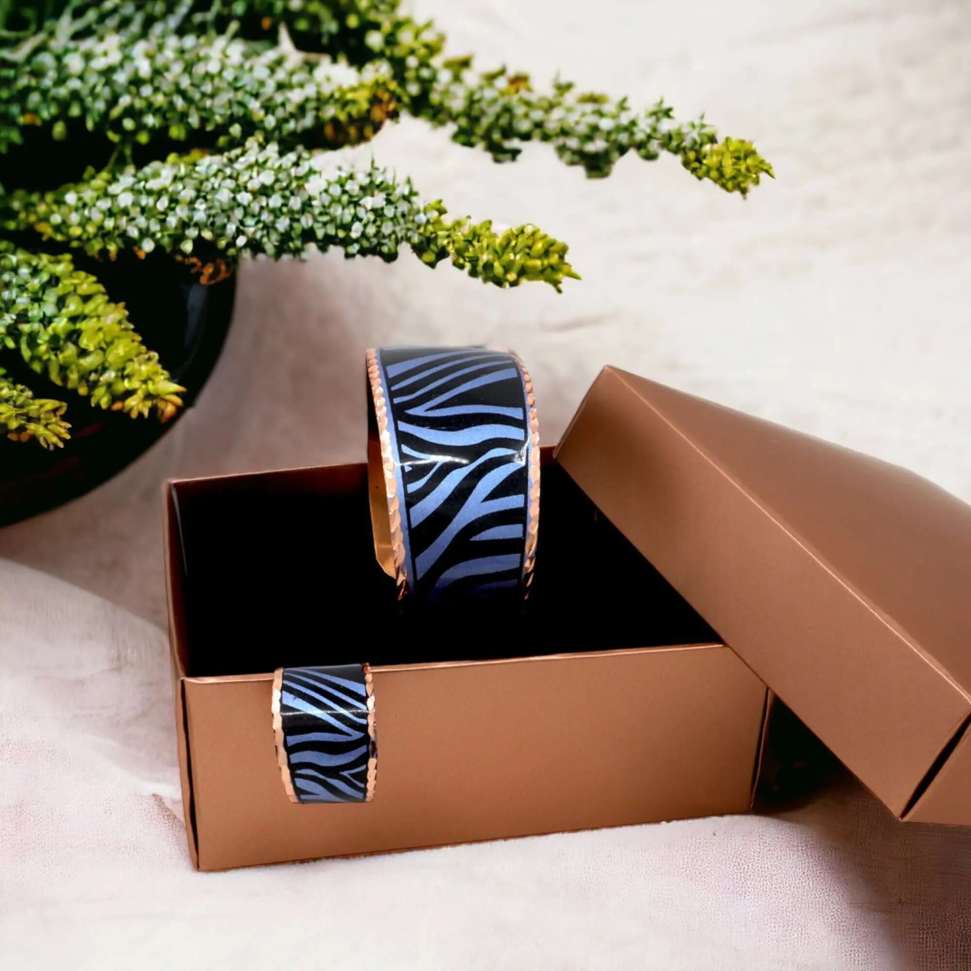 Blue Copper Adjustable Ring Bracelet Jewelry Set