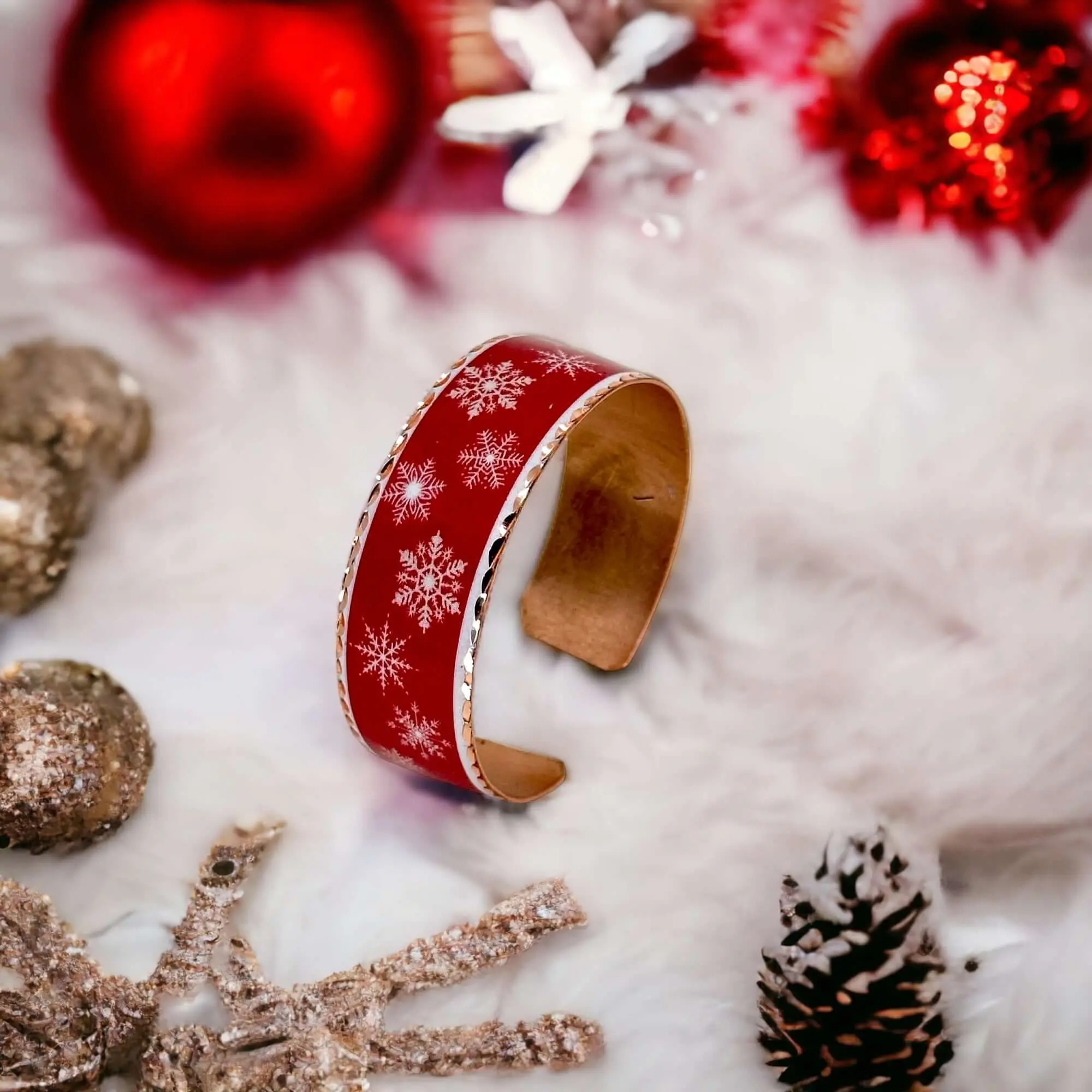 Pulsera navideña de copo de nieve de cobre