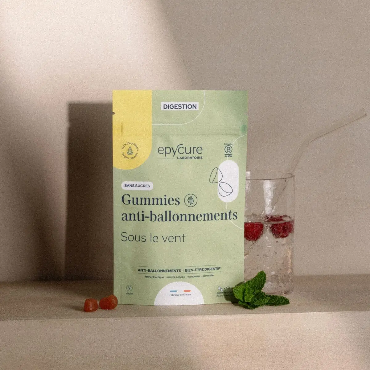 GUMMIES ANTI-BALLONNEMENT SANS SUCRES - REDUIT LES BALLONNEMENTS, APAISE LES INFLAMMATIONS, SOULAGE LES CRAMPES, DIGESTION FACILE - 1 MOIS DE CURE  - x60 GUMMIES -  2 gummies / jour