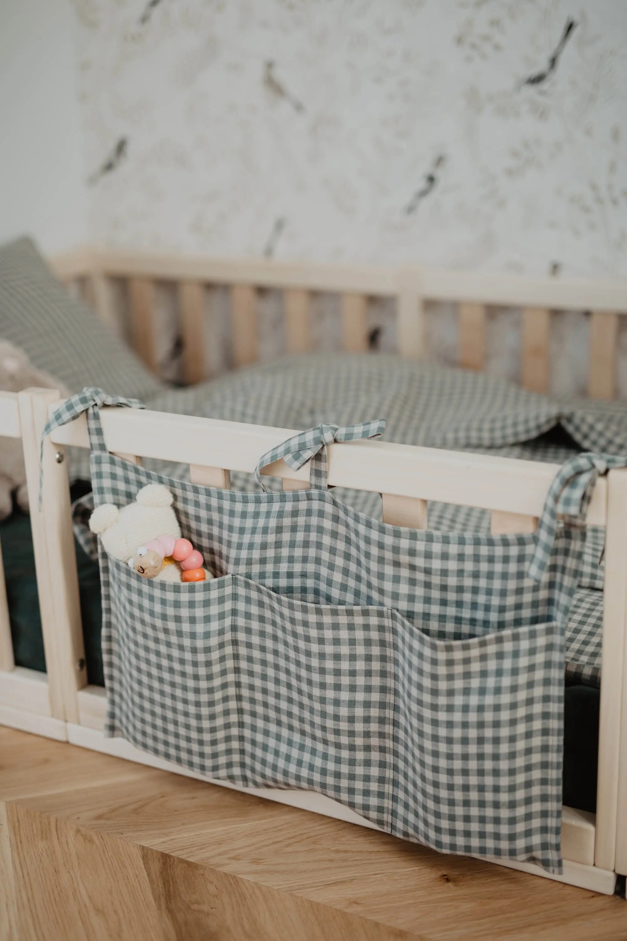 Linen Baby bed pocket organiser