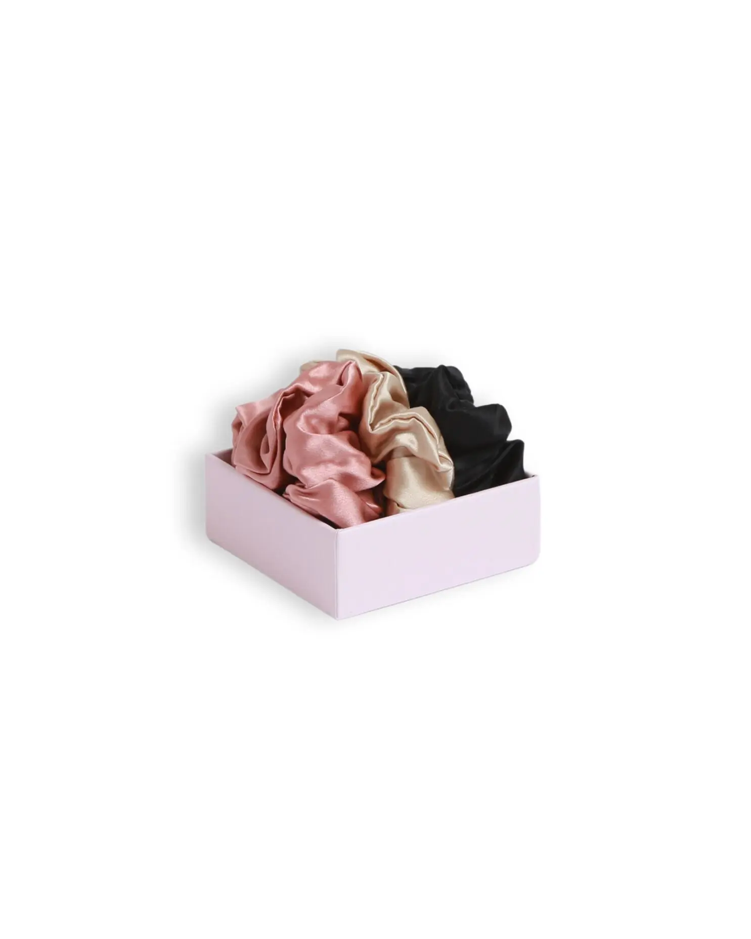 Scrunchie Trio of soft hold scrunchies black, champagne, old pink