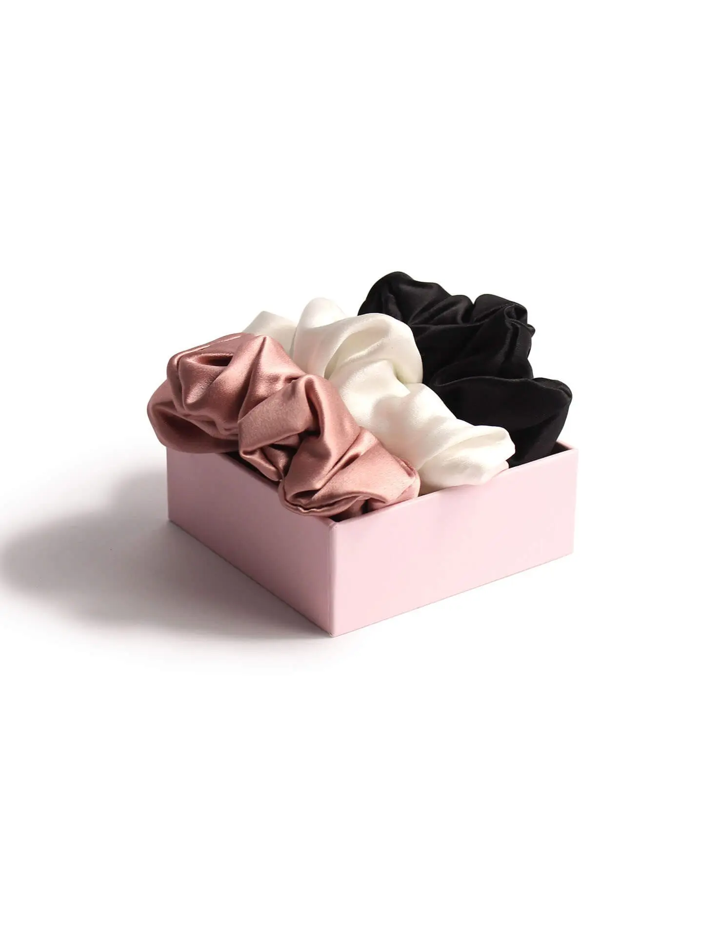Scrunchie Trio of firm hold scrunchies black, ivory, old pink