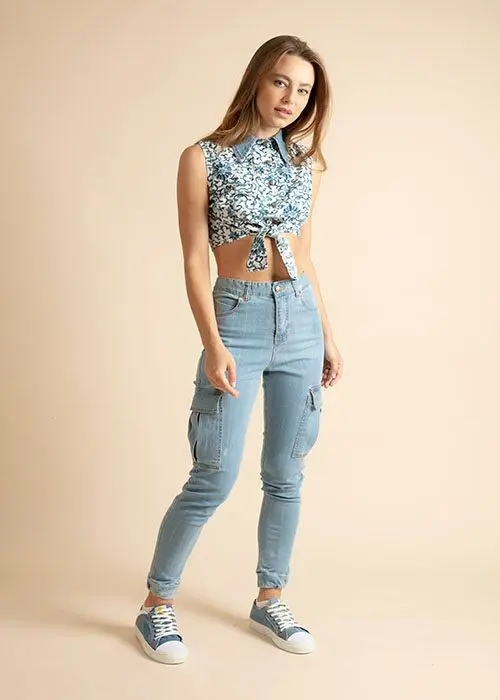 Women's cargo jeans with cuffs