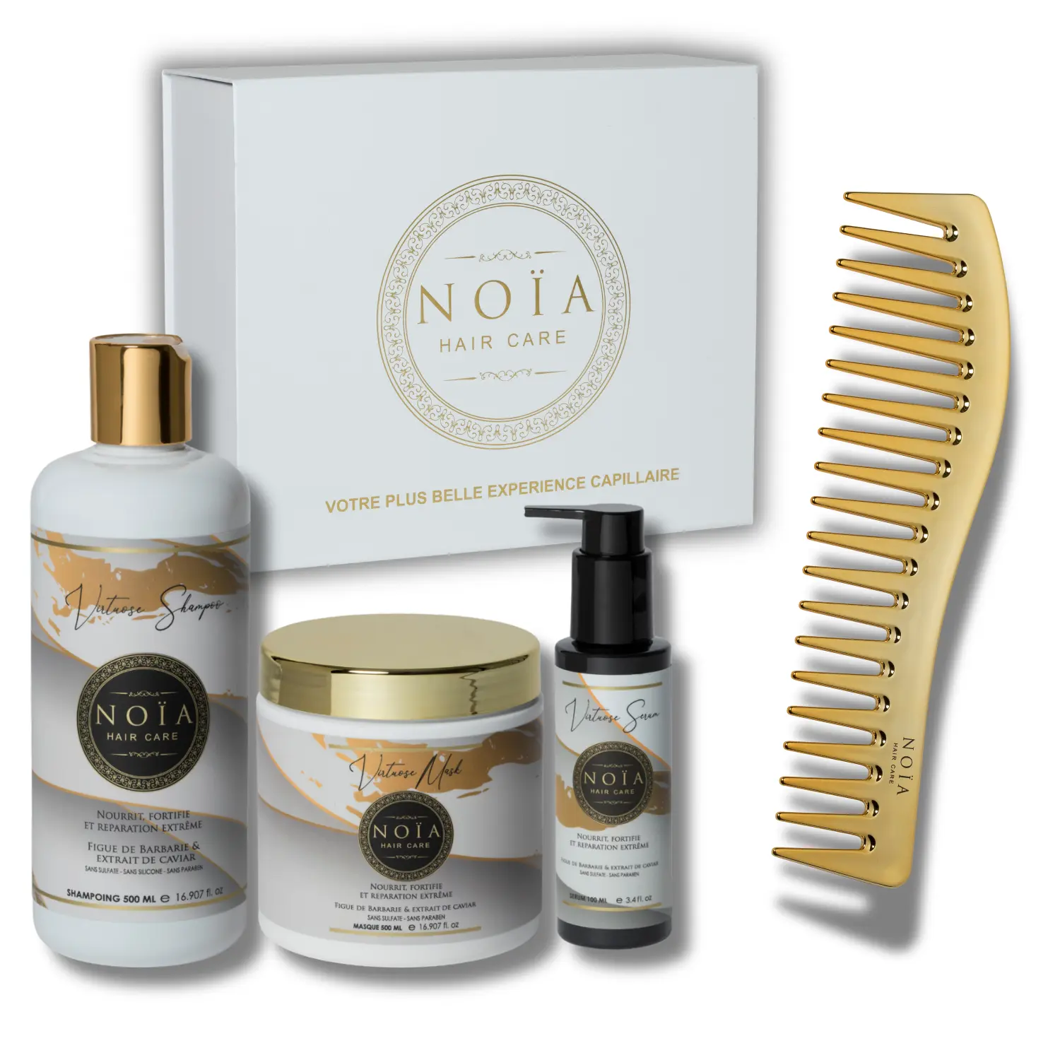 NOÏA Hair Virtuoso Set – Intensive Pflege- und Reparaturroutine – Shampoo, Maske, Serum & Reisekamm