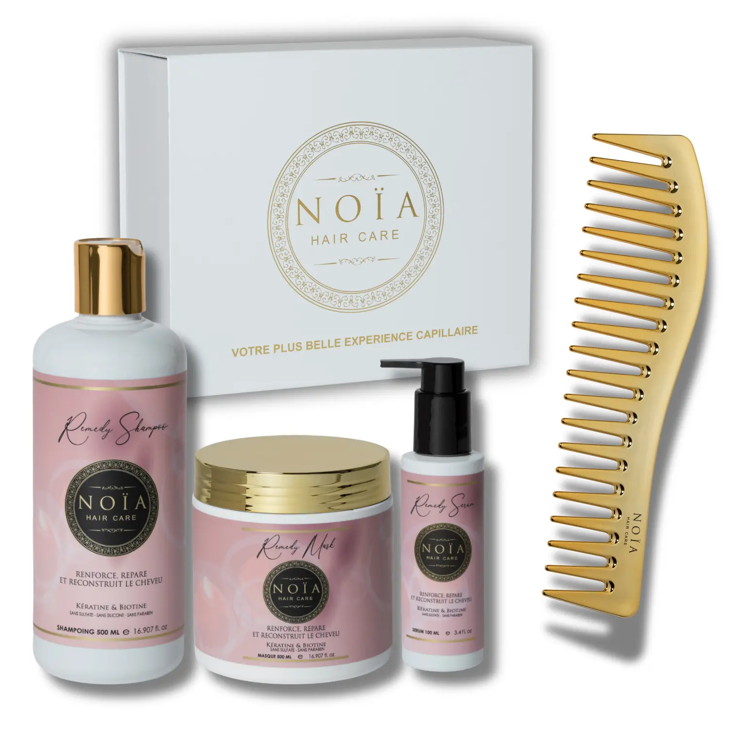 NOÏA Haarpflege-Set – Reparatur-Routine – Shampoo, Maske, Serum & Reisekamm