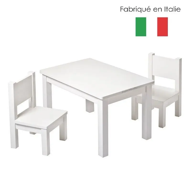 Set of 1 table + 2 chairs Montessori 1-4 years - Solid wood WHITE - Made in Italy - Pioupiou et Merveilles