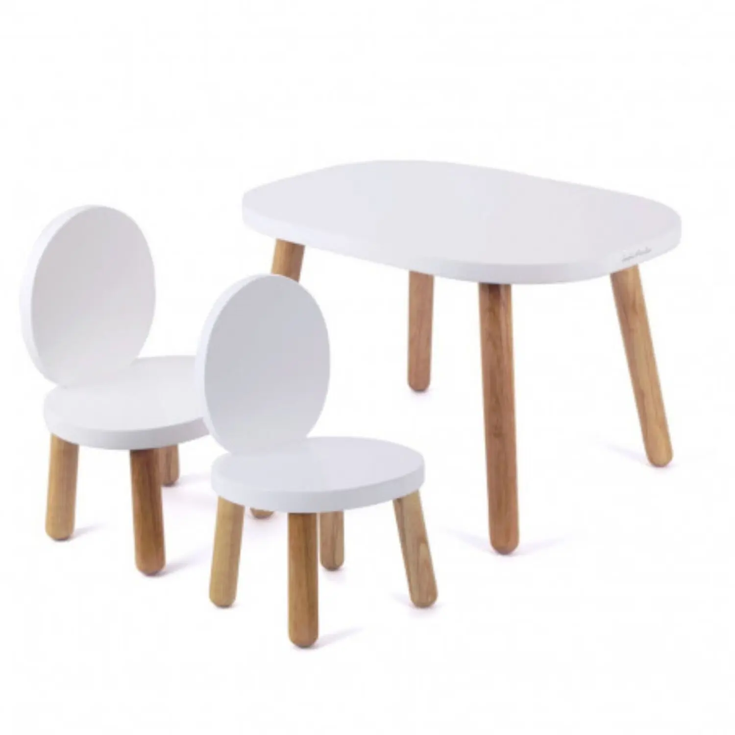 Ovaline Table and 2 Chairs Set - Child 1-4 years old - Solid wood - White
