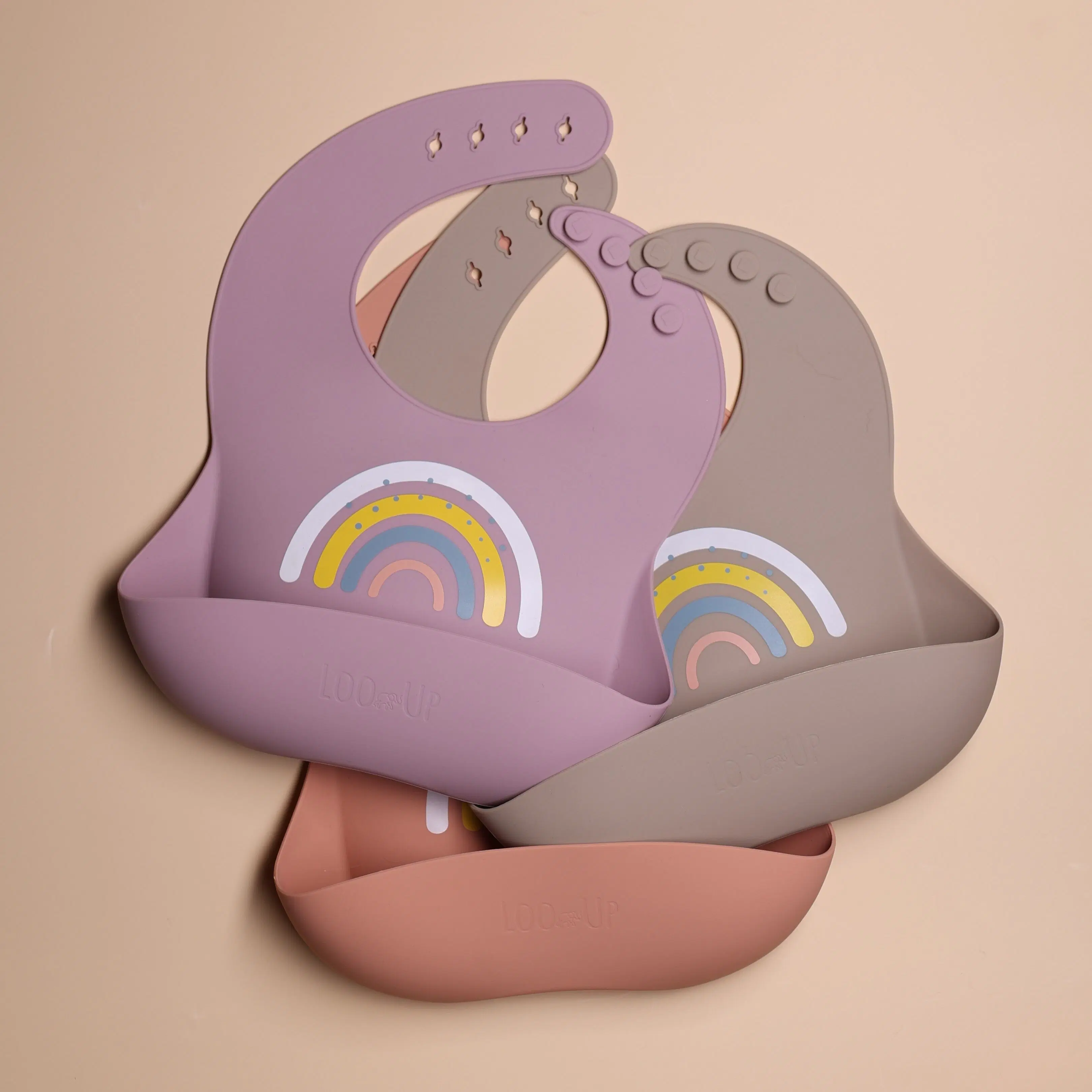 Bavaglini in silicone Set da 3 - Beige Rosa Pesca-