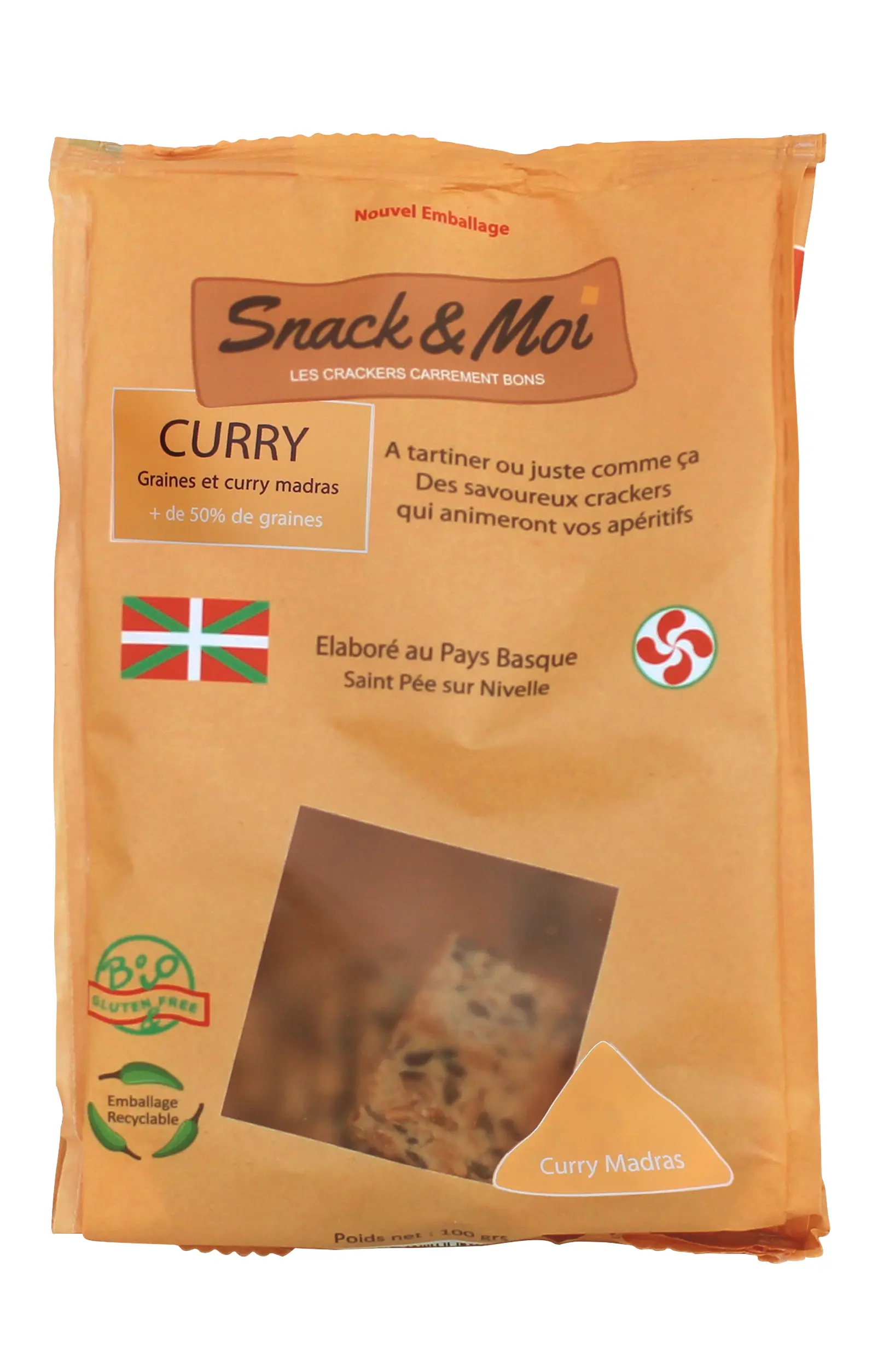 Organic Madras Curry Crackers in pocket 100 grs