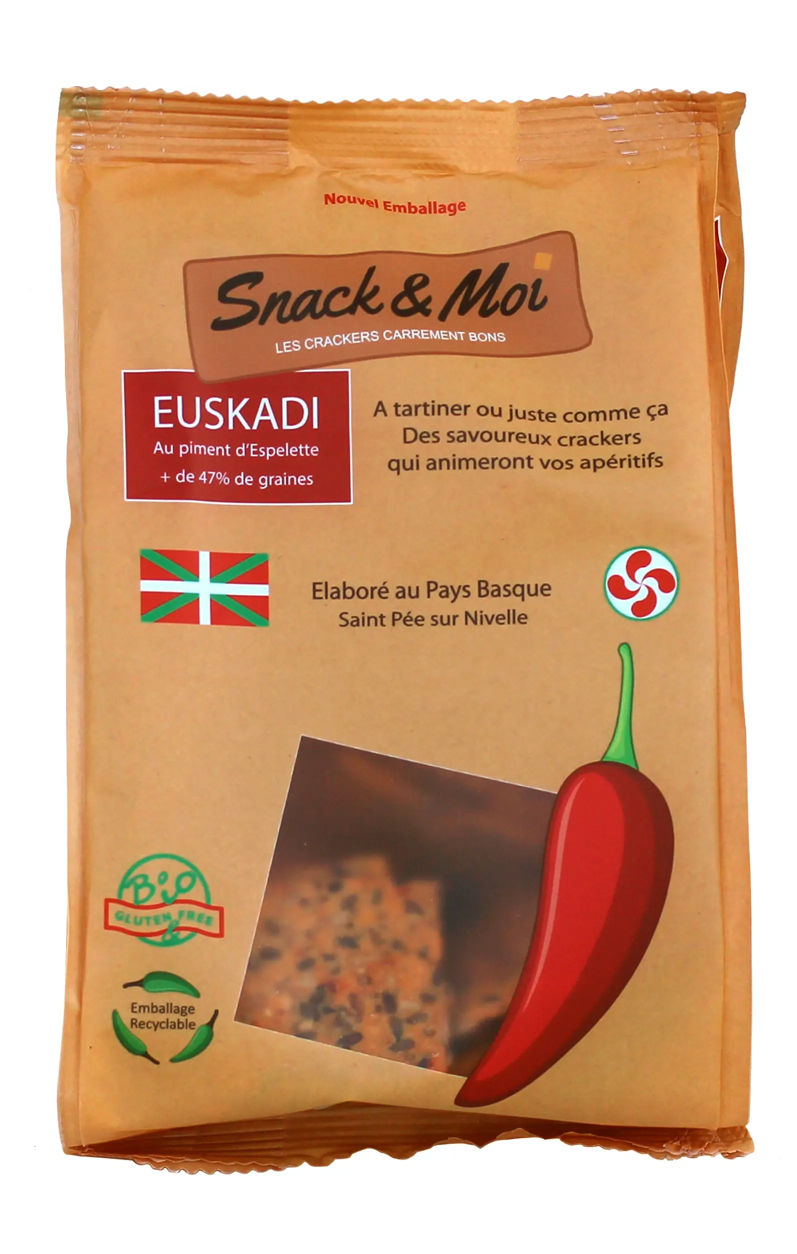 Organic Espelette Pepper Crackers in pouch 100 grs