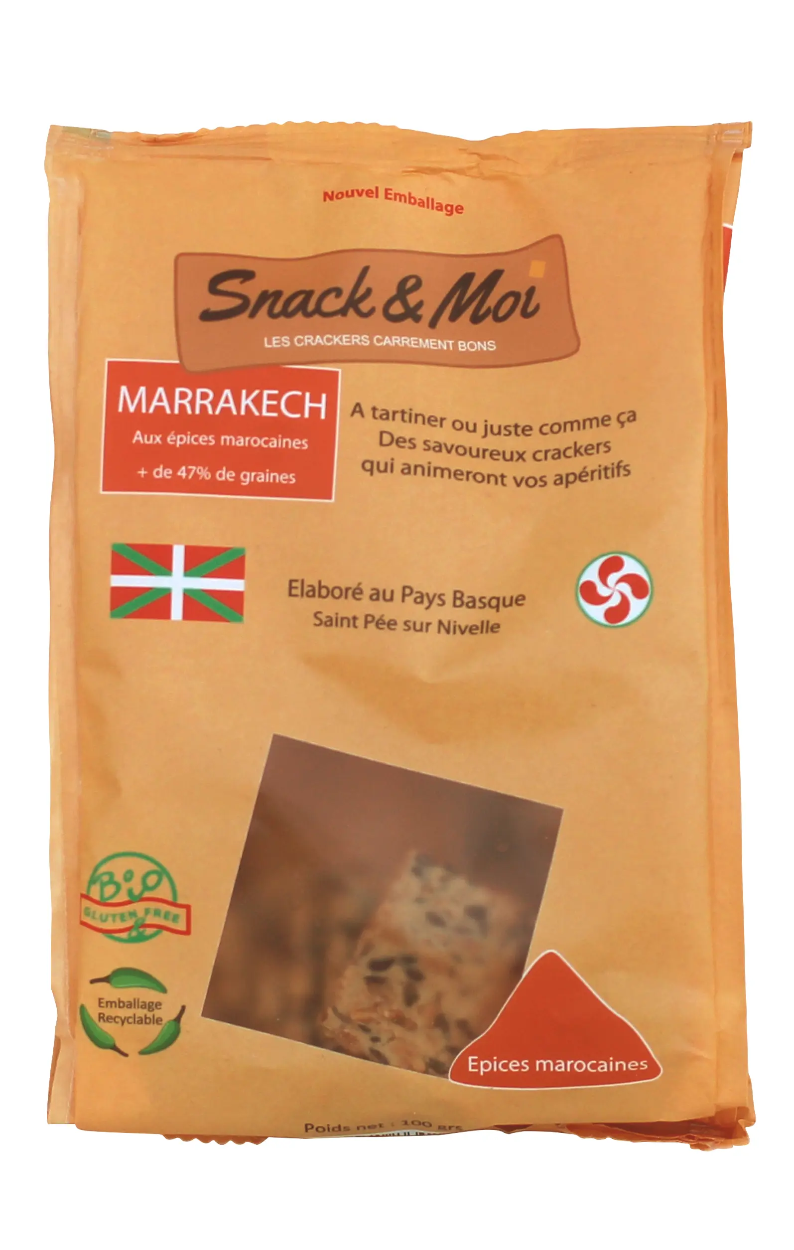 Organic crackers with Moroccan spices in bags 100 grs