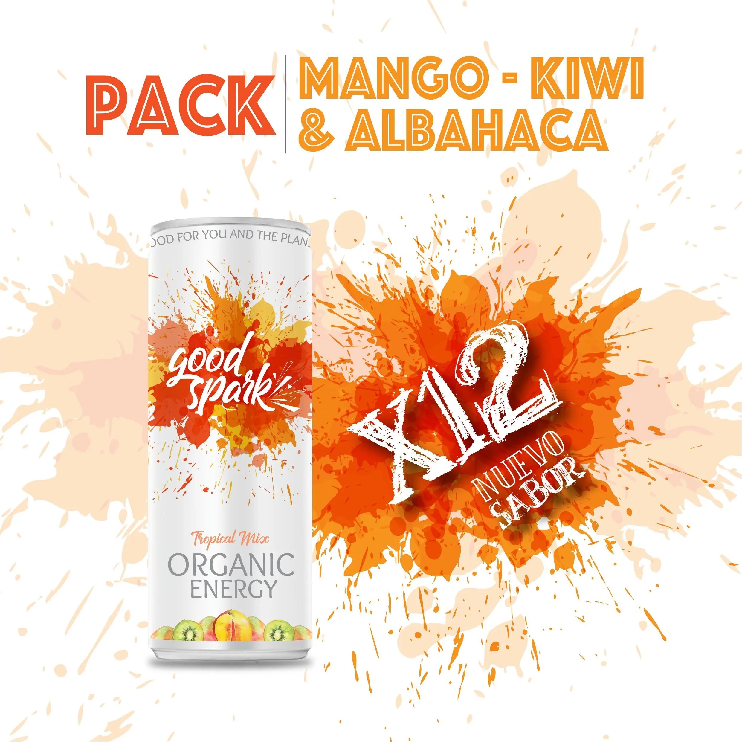 Good Spark Organic Energy Drink - Mango, Kiwi & Basil - Yerba Mate, Moringa & Mixed Spice Fruit Juices