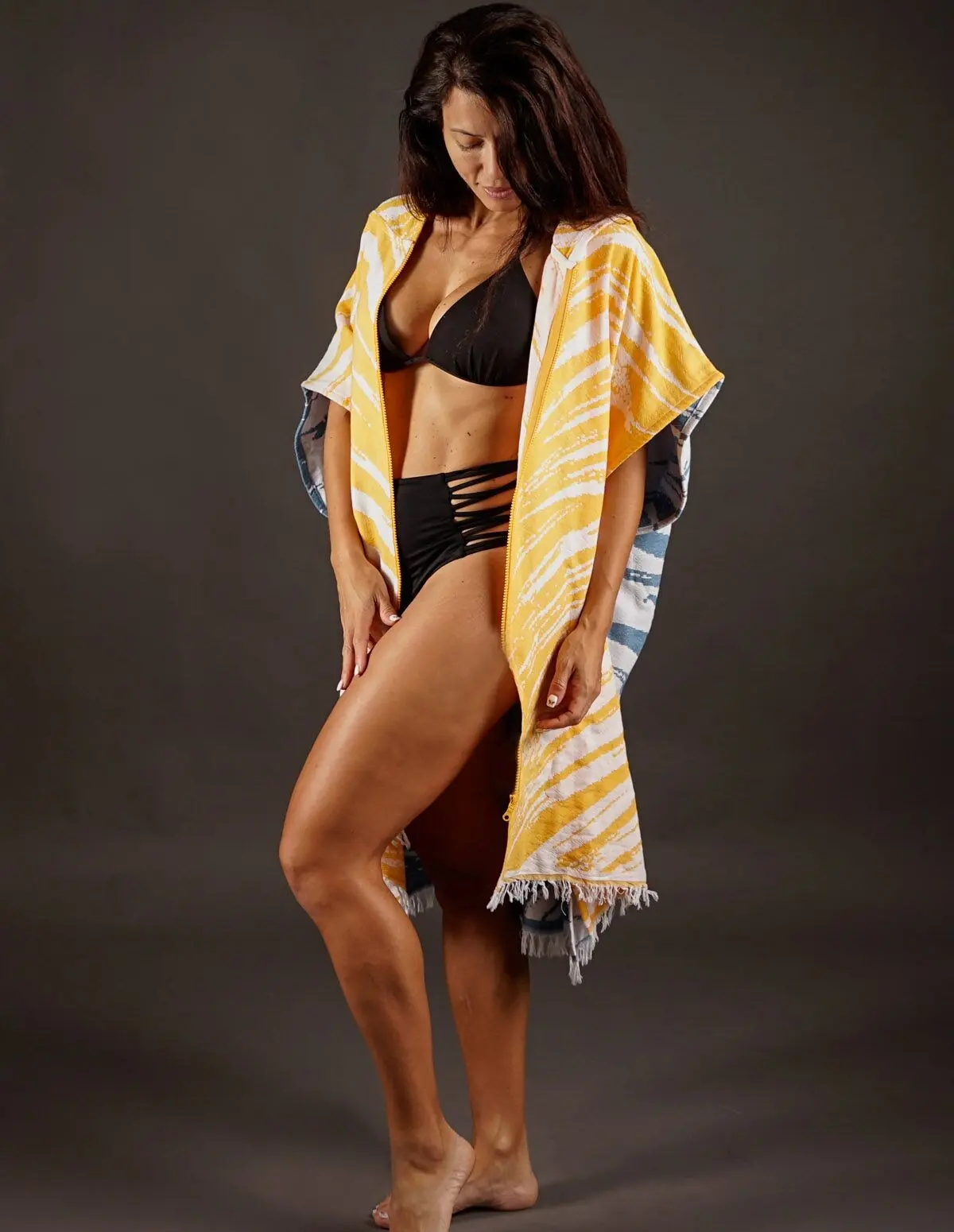 Poncho de surf zippé Palm Apricot : Vêtements de plage