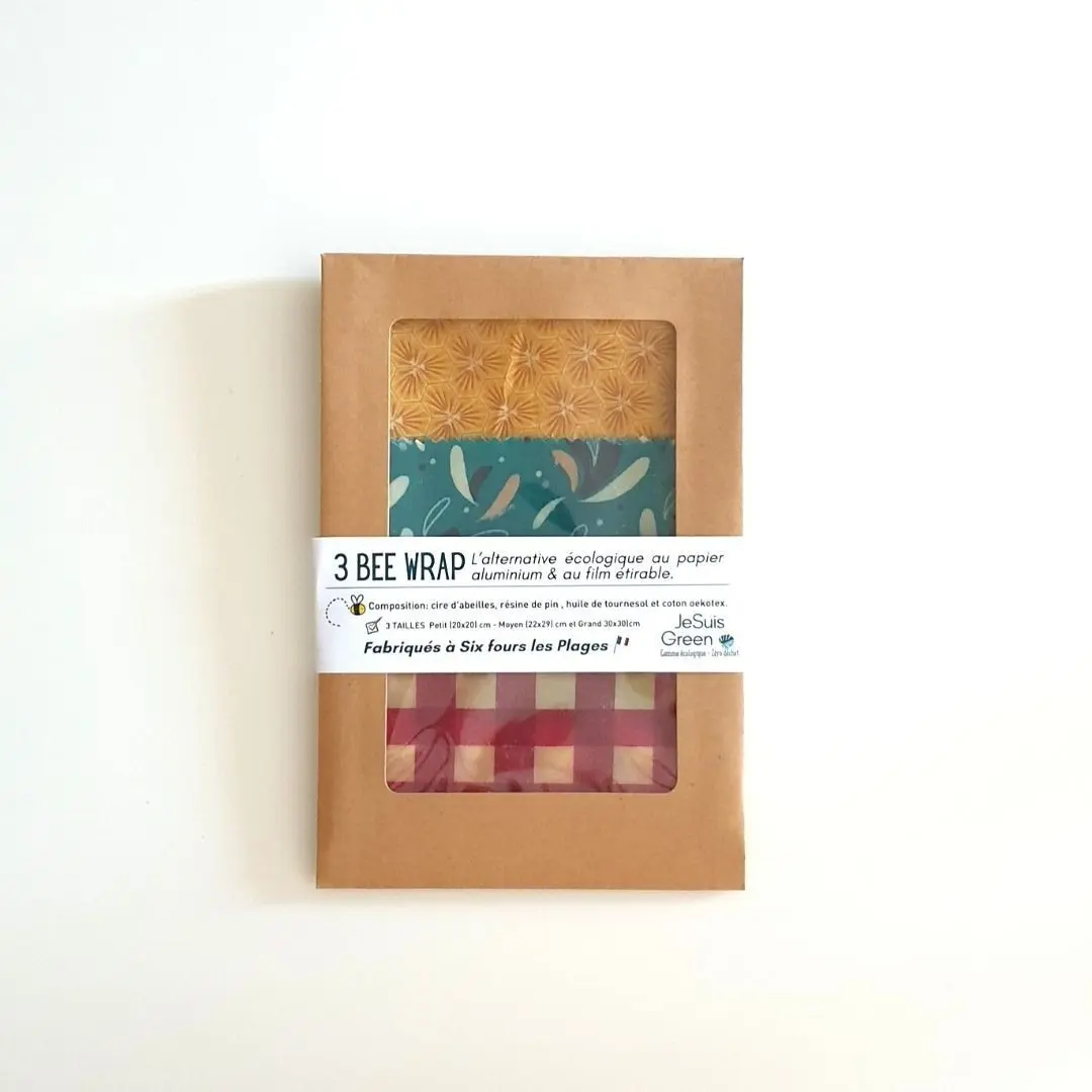 Bee Wrap Reusable and zero waste packaging 3 sizes trio S (20cm*20cm M (22*29cm), L (30cm*30cm)