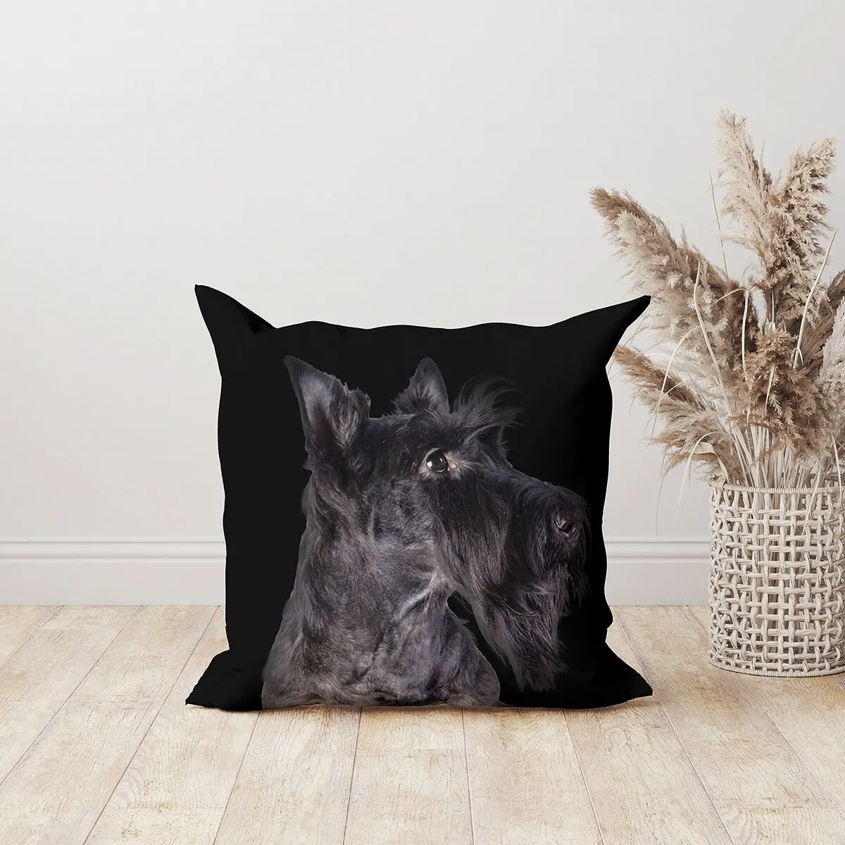 Black square velvet Scottish dog cushion