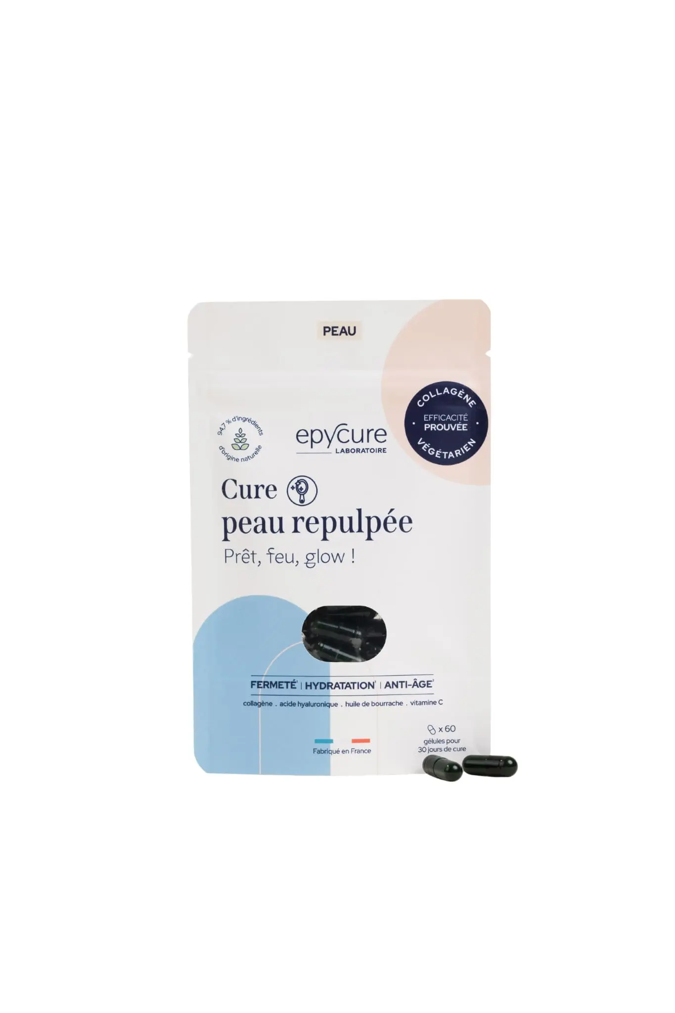 CURE PEAU REPULPÉE -COLLAGENE VEGETARIEN - HYDRATATION DE LA PEAU, PREVENIR LE VIEILLISSEMENT DE LA PEAU, ECLAT DE LA PEAU, JOLI GRAIN DE PEAU - 1 MOIS - La synergie anti-âge enrichie en collagène pour une peau plus ferme et rebondie.