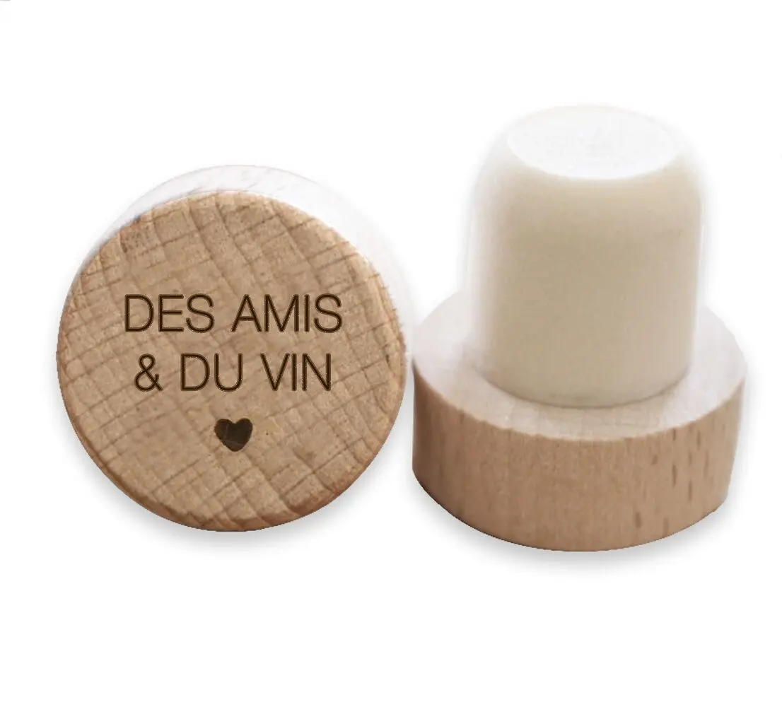 Reusable engraved wooden wine stopper Friends and wine
