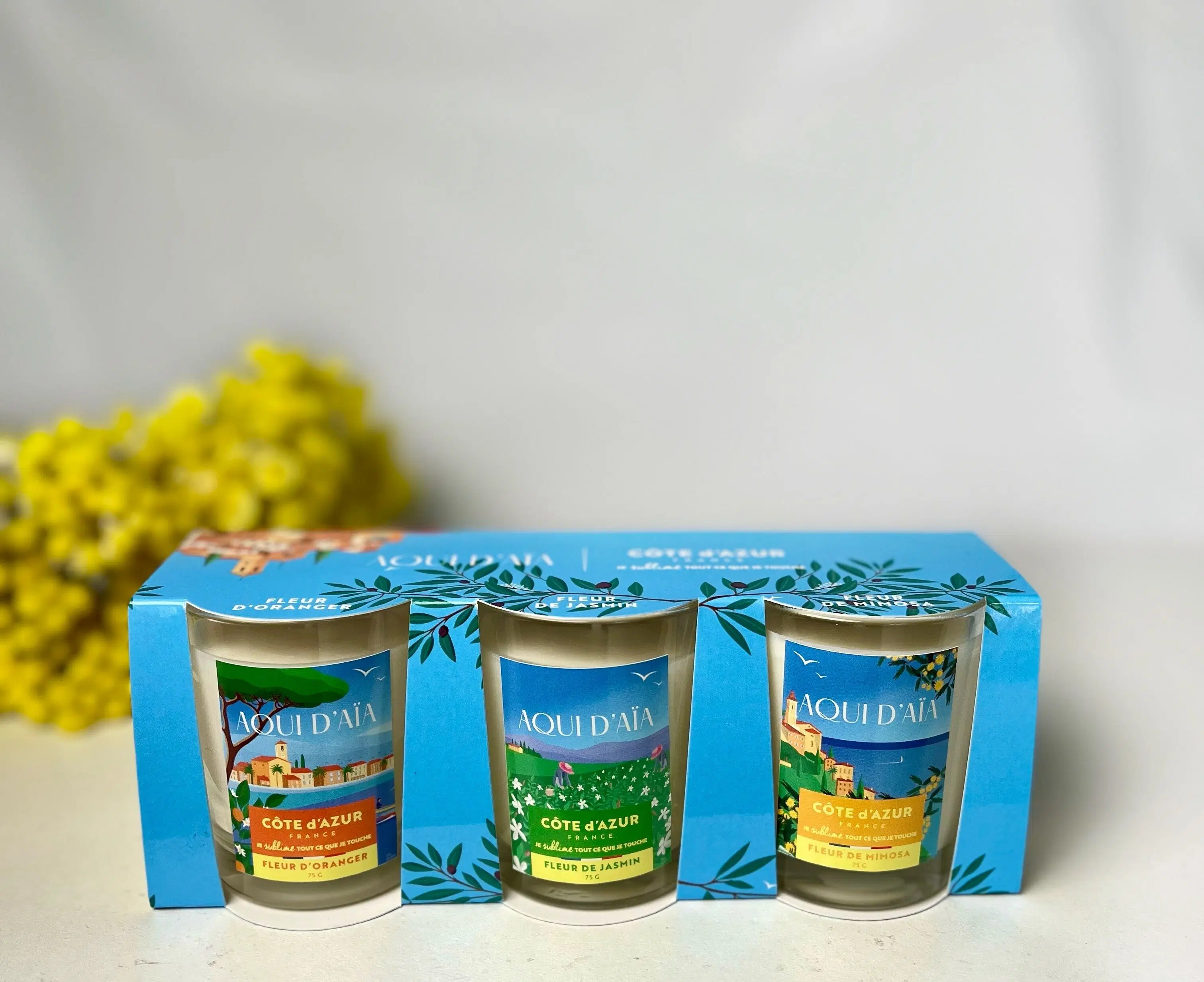 Trío de velas Aqui de la marca Aïa X Côte d'Azur France